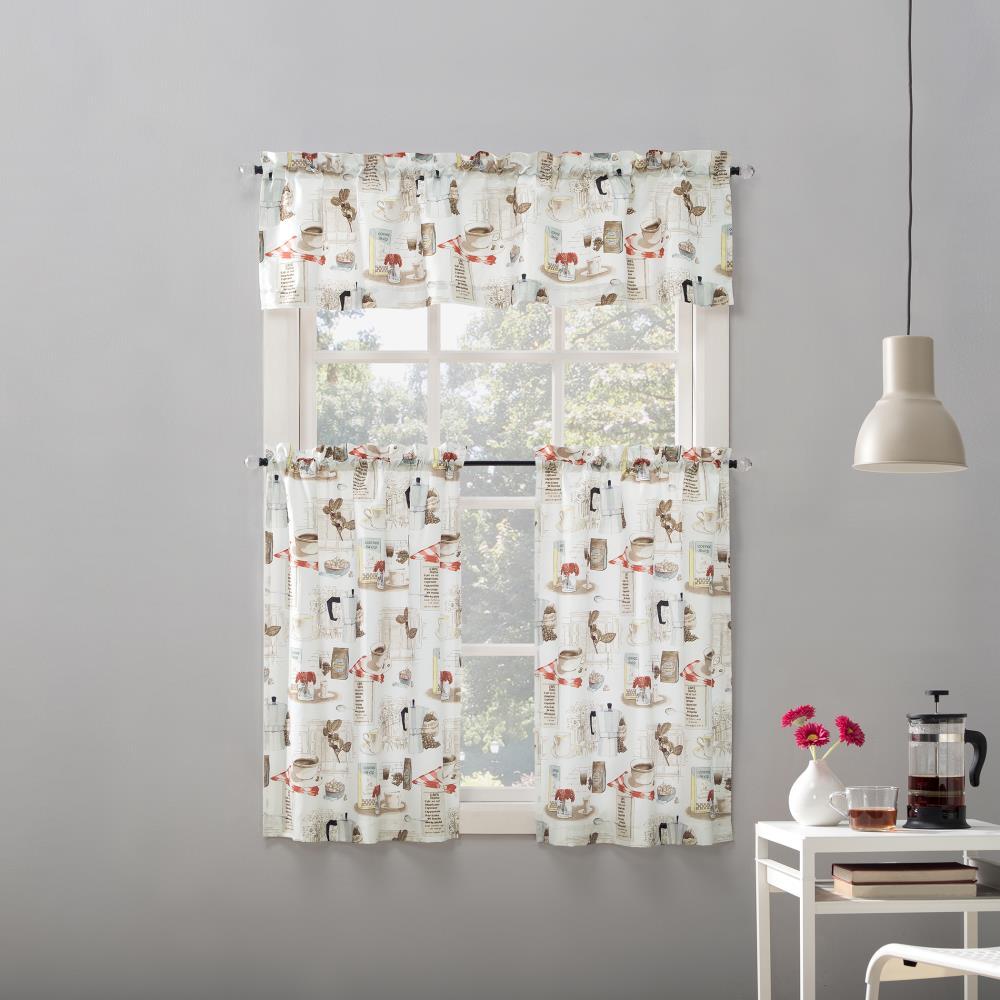 24"x54" Brew Coffee Shop Semi Sheer Rod Pocket Kitchen Curtain Valance and Tiers Set White - No. 918