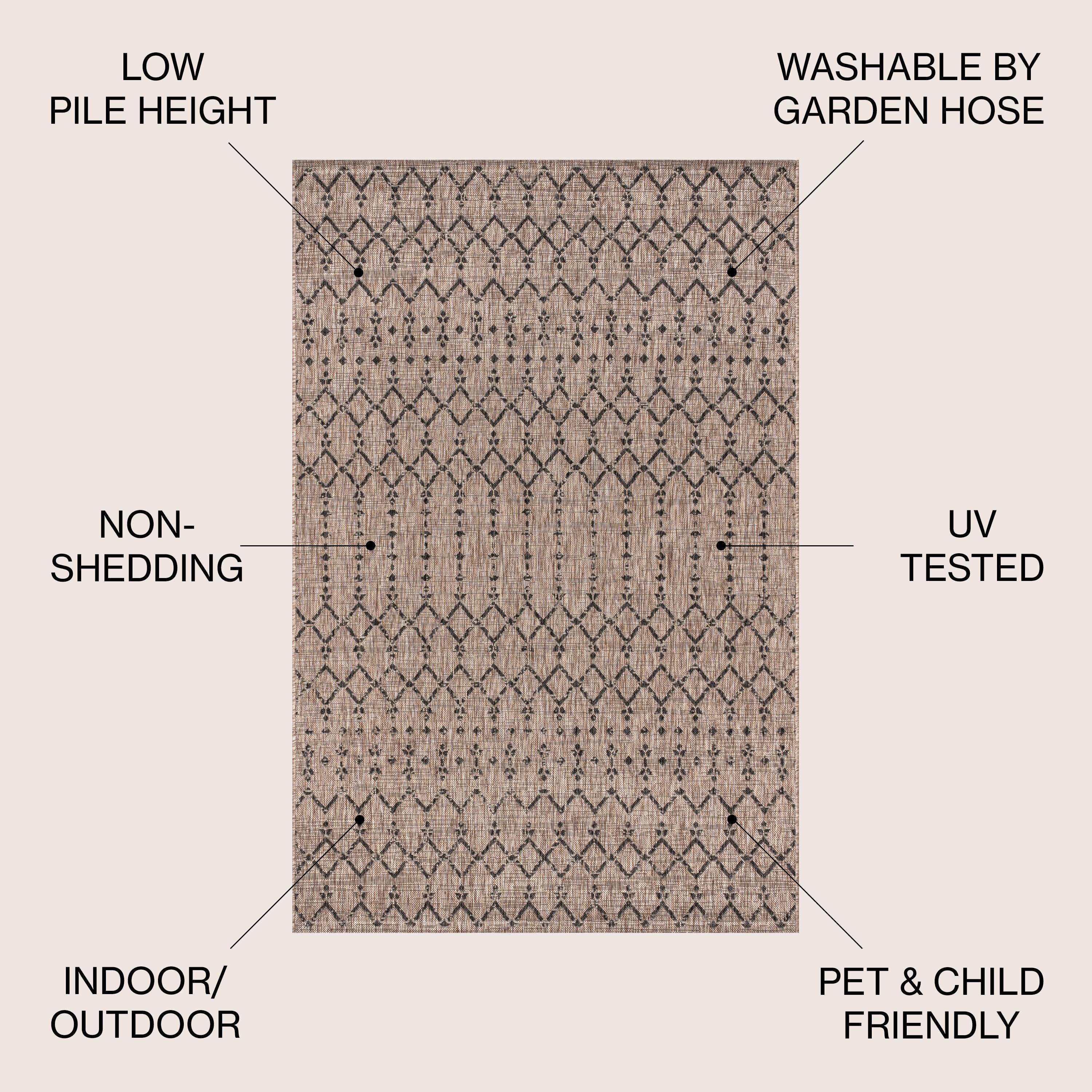 5'x8' Ourika Moroccan Geometric Textured Weave Indoor/Outdoor Area Rug, Natural/Black - JONATHAN Y