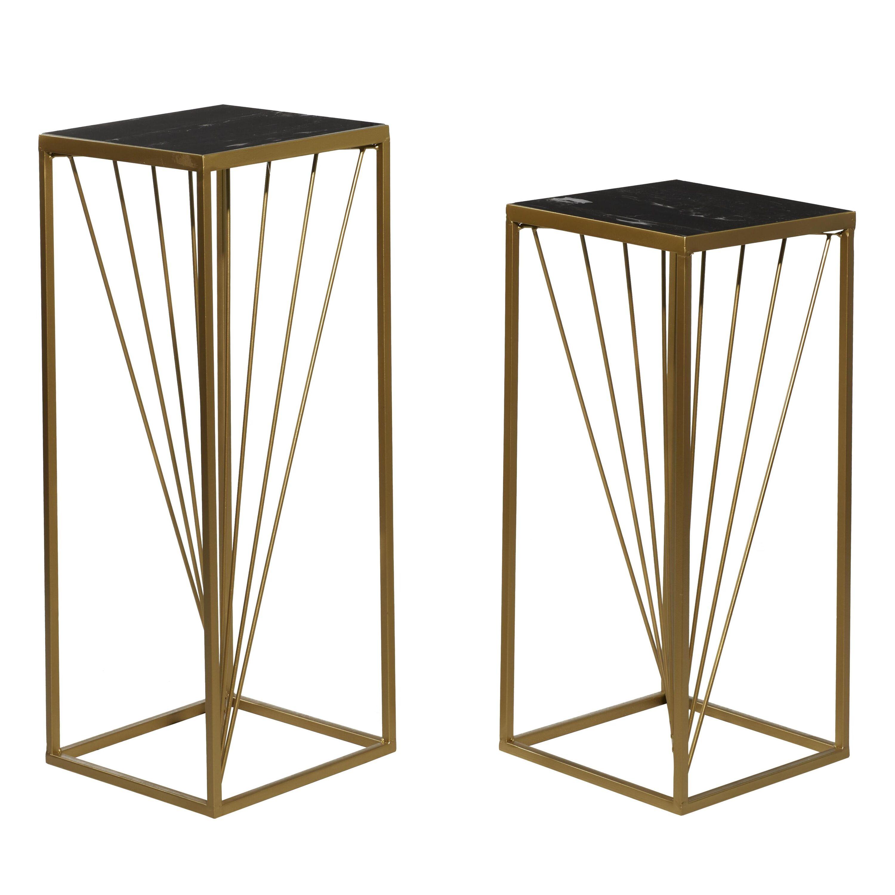 Set of 2 Contemporary Marble Accent Tables Gold - Olivia & May: No Assembly, Indoor Use, Metal Frame