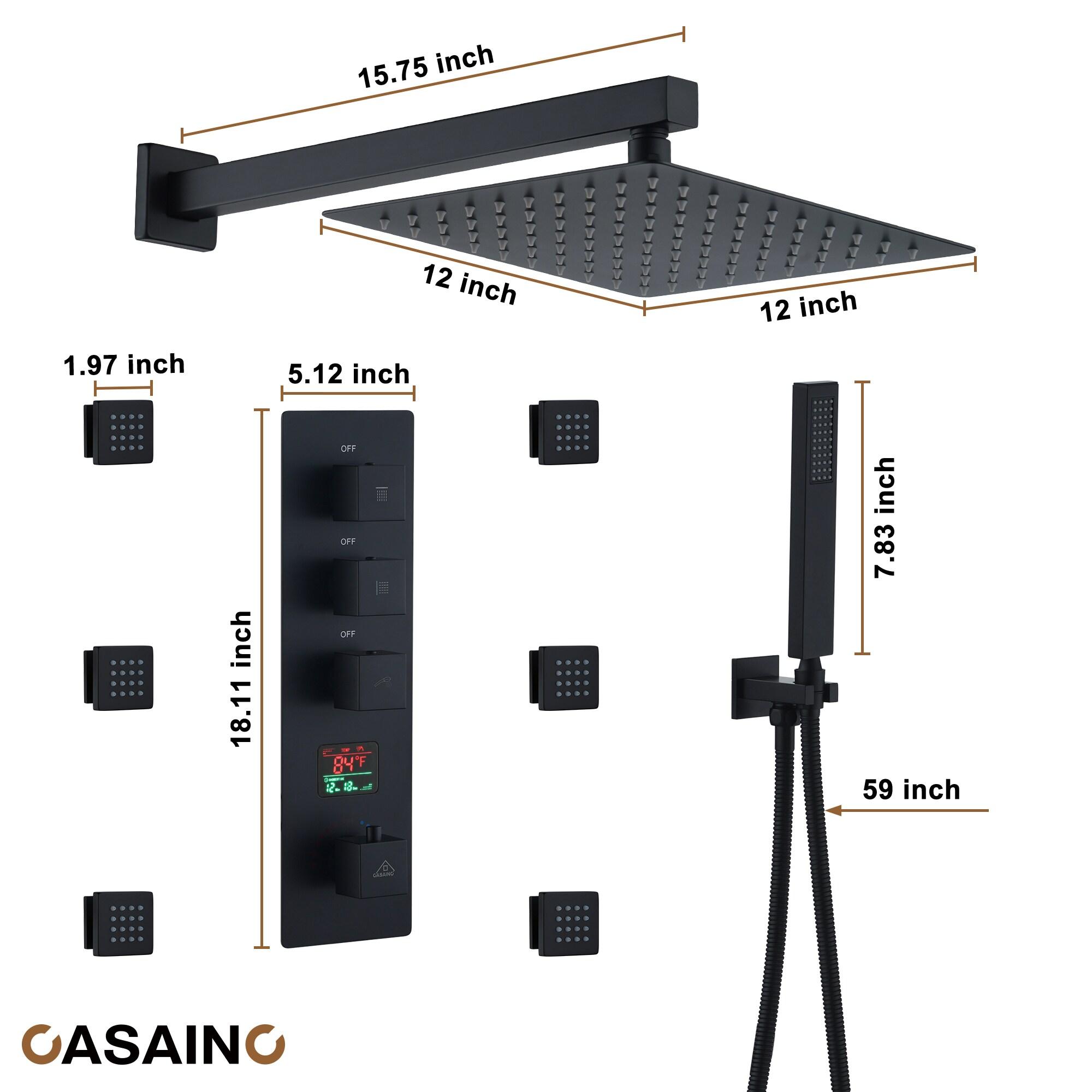 12 Inch Rainfall Thermostatic Shower System with Body Spray and Temperature Display