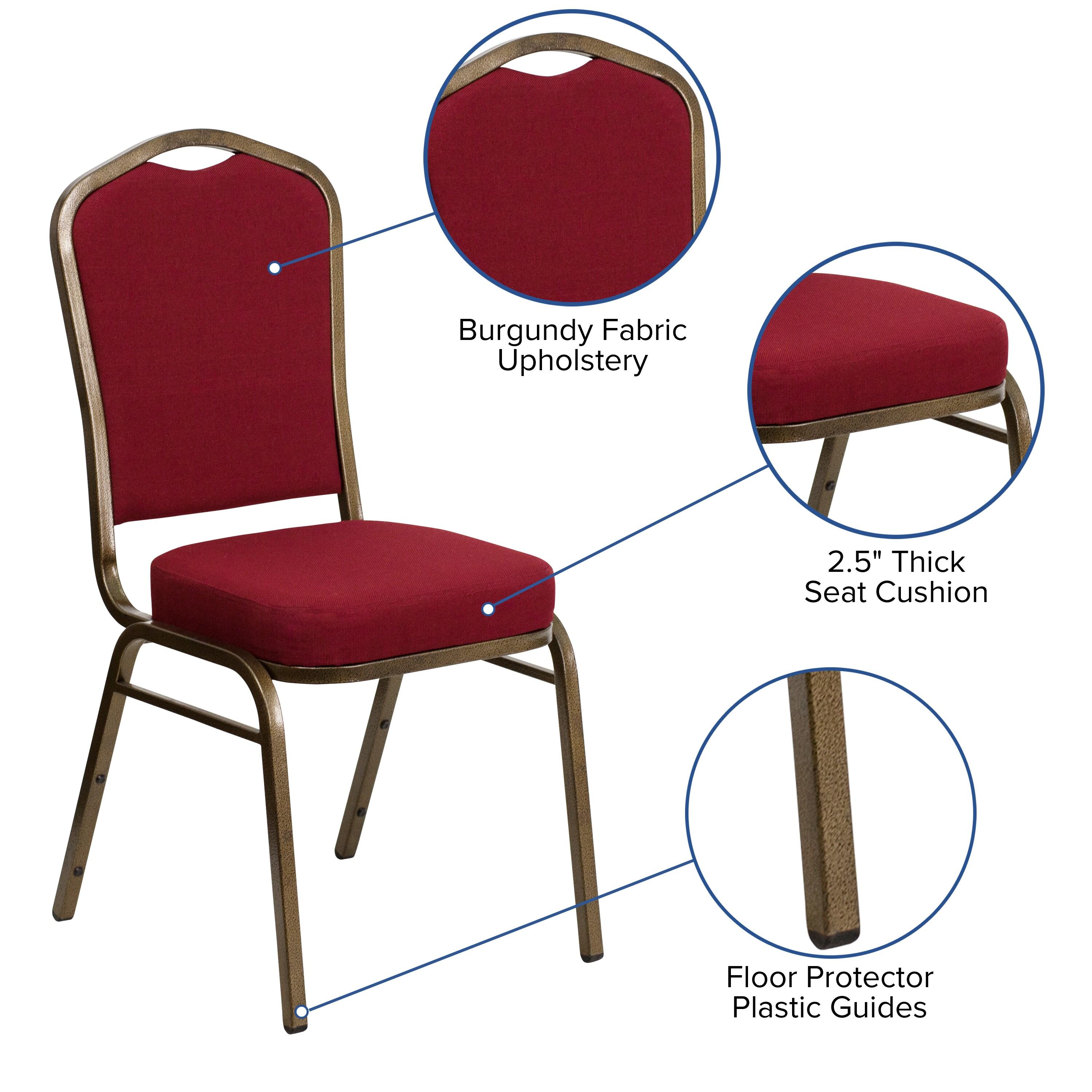 Flash Furniture HERCULES Series Crown Back Stacking Banquet Chair in Burgundy Fabric - Gold Vein Frame