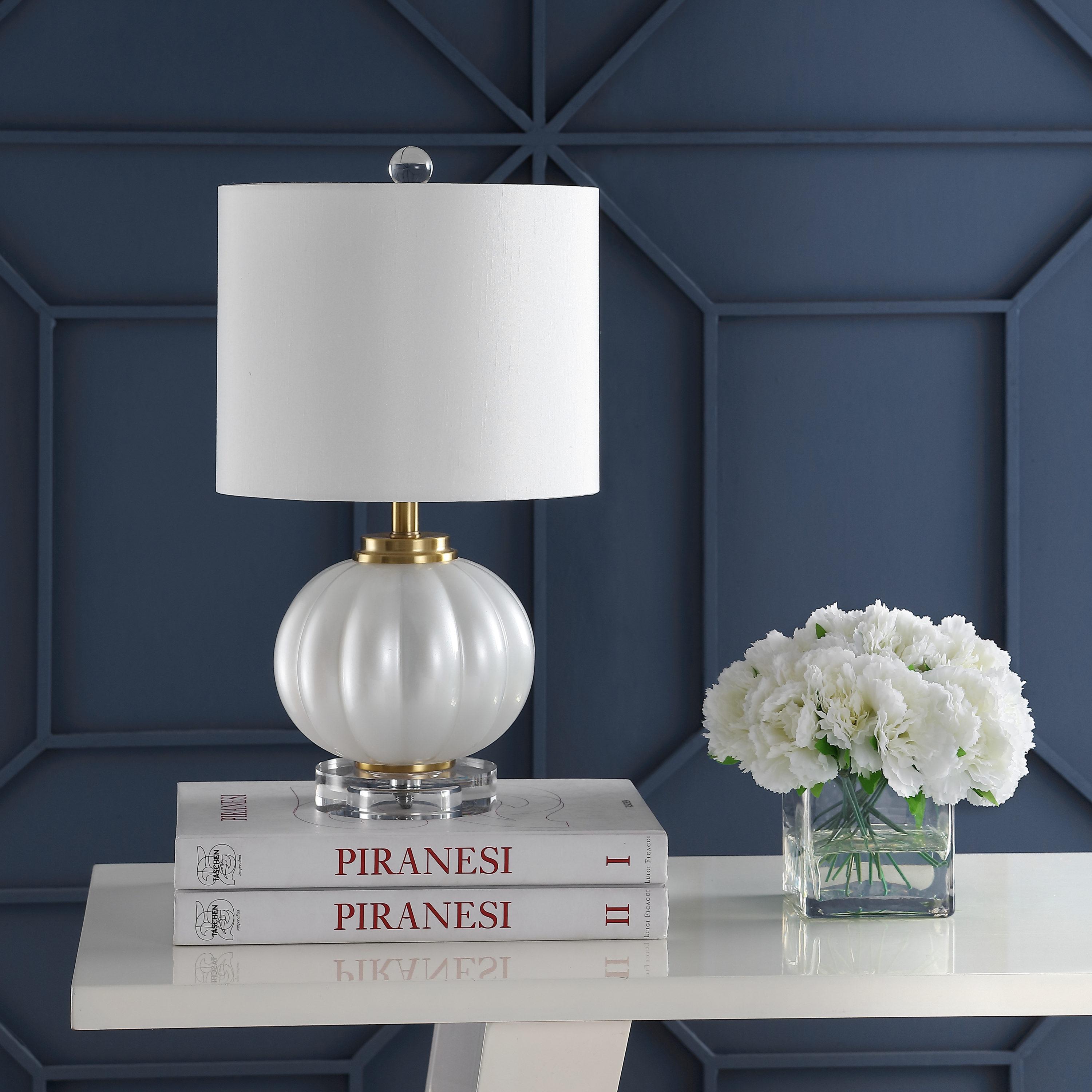 JONATHAN Y Pearl 17.5" Glass/Crystal LED Table Lamp, White/Brass Gold, JYL2076B