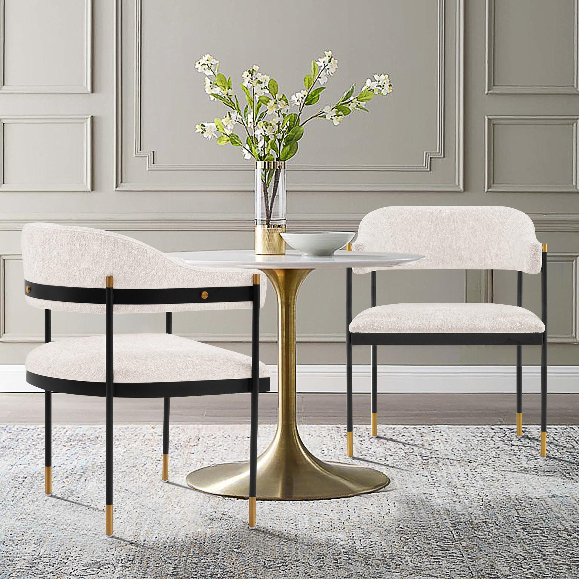 Lia Modern Boucle Upholstered Dining Armchair Cream - Manhattan Comfort