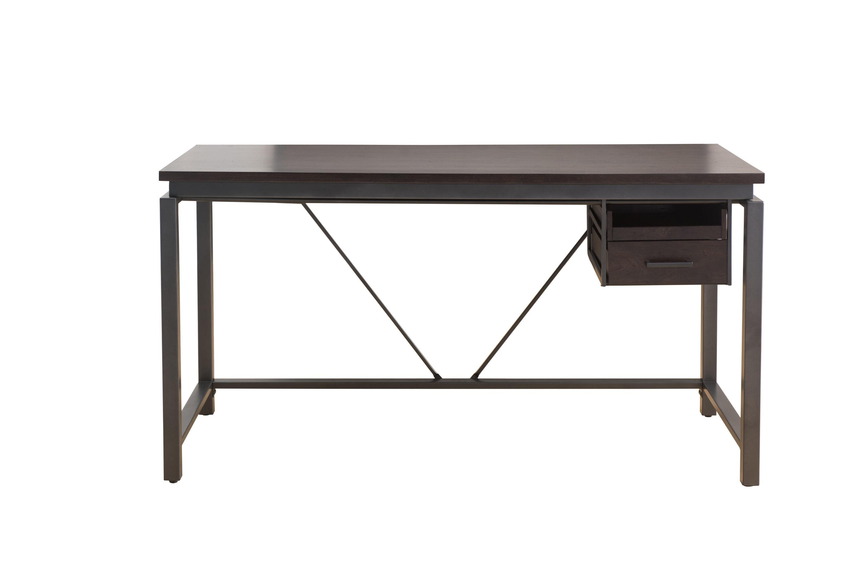 Sunjoy 58" Brown Wood Finish Writing Study Laptop Computer Desk Home Office Workstation with Motion Storage Drawer and Metal Frame