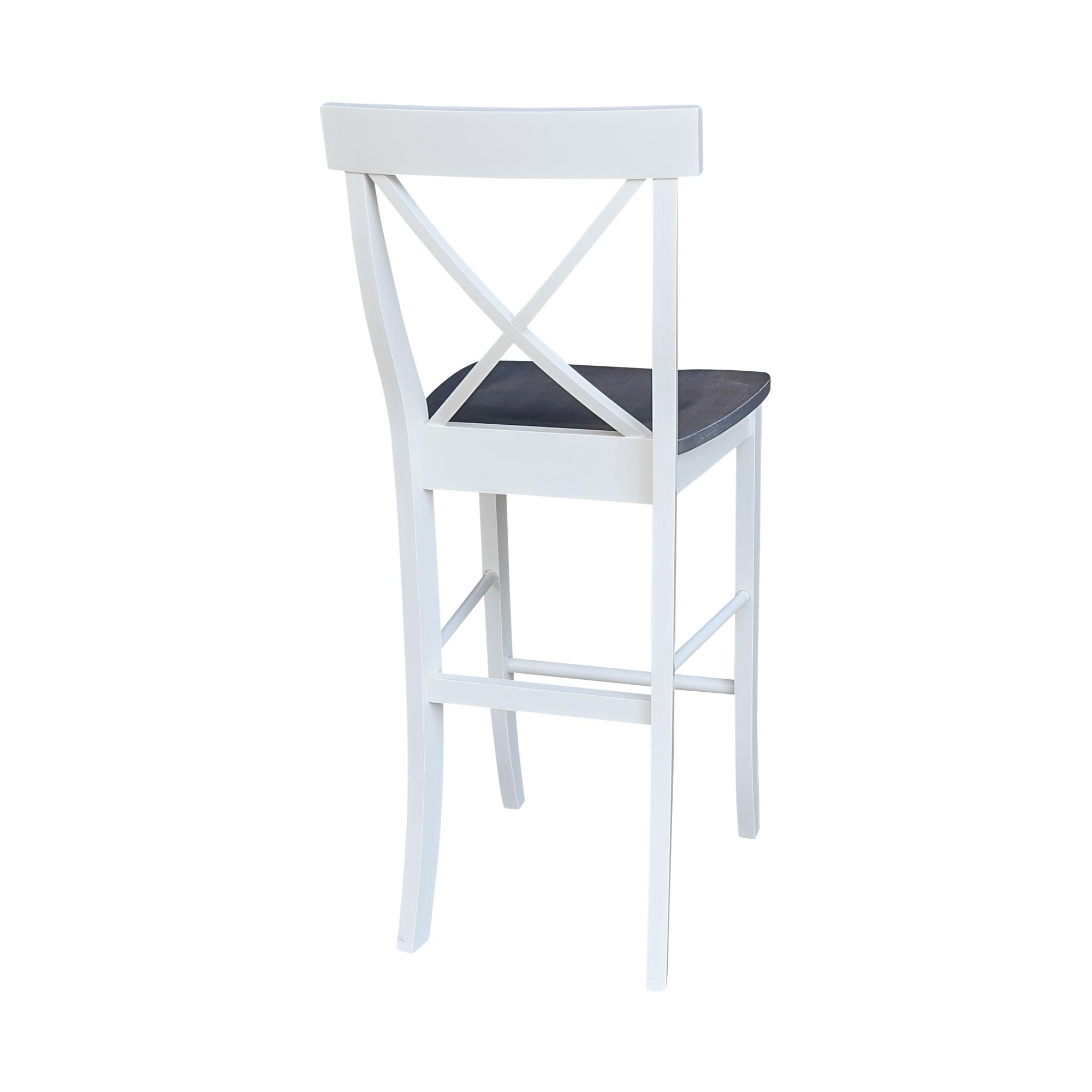 30" X Back Barstool White - International Concepts: Solid Wood, Traditional Design, Square Seat