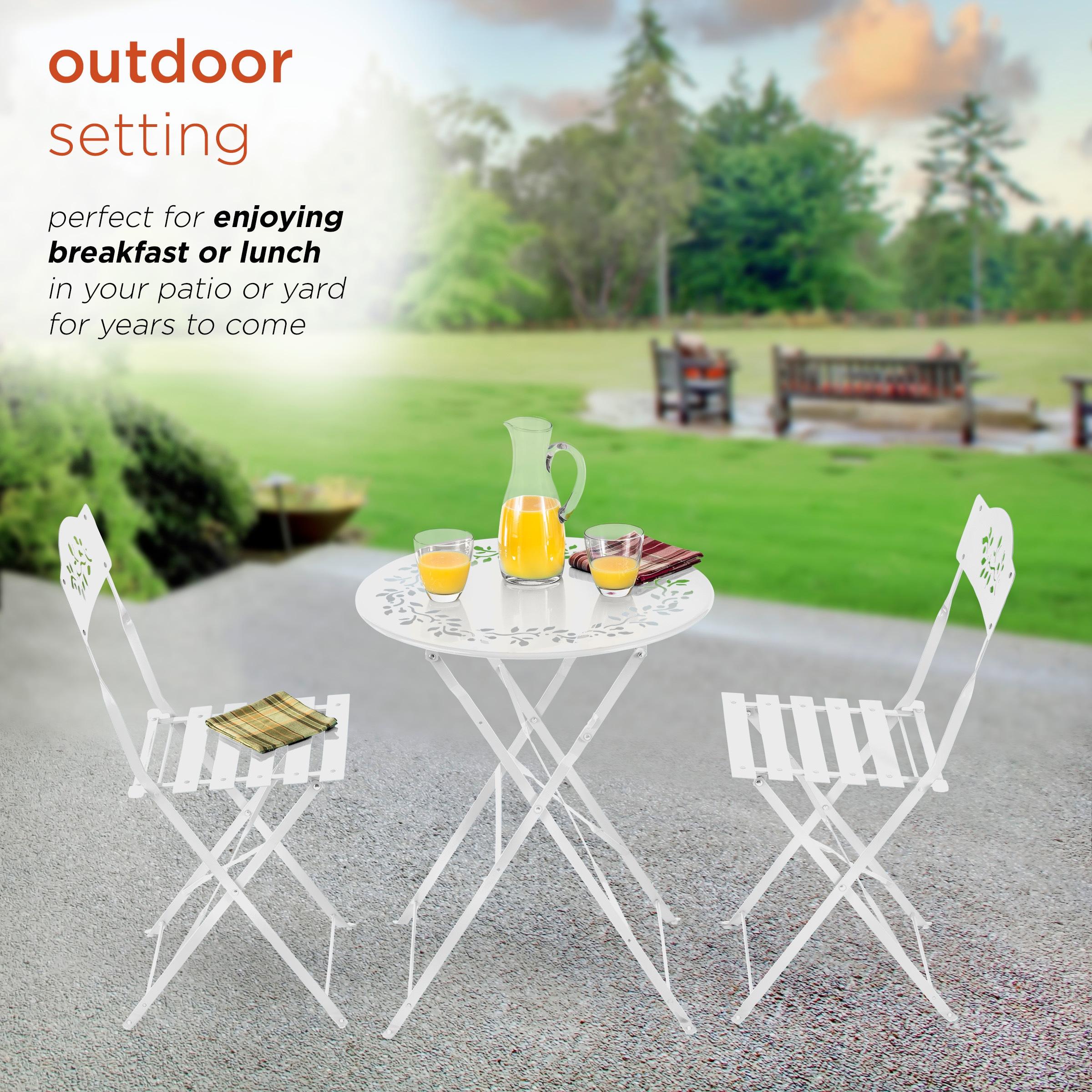 Alpine Corporation Indoor/Outdoor 3-Piece Bistro Set Folding Table and Chairs Patio Seating, White