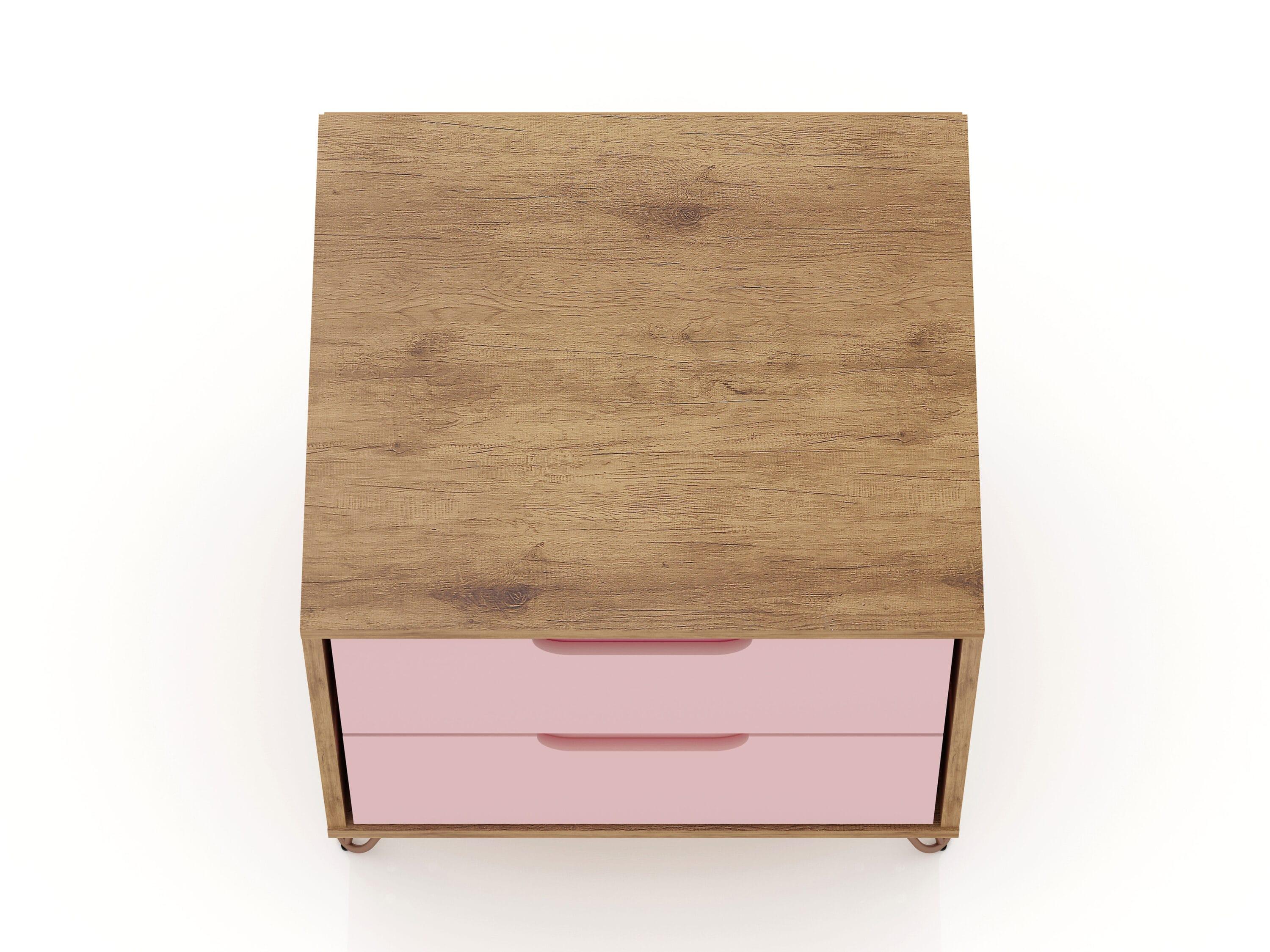2.0 Rockefeller Nightstand Natural/Rose Pink - Manhattan Comfort: Modern MDF Bedside Storage with Metal Glides