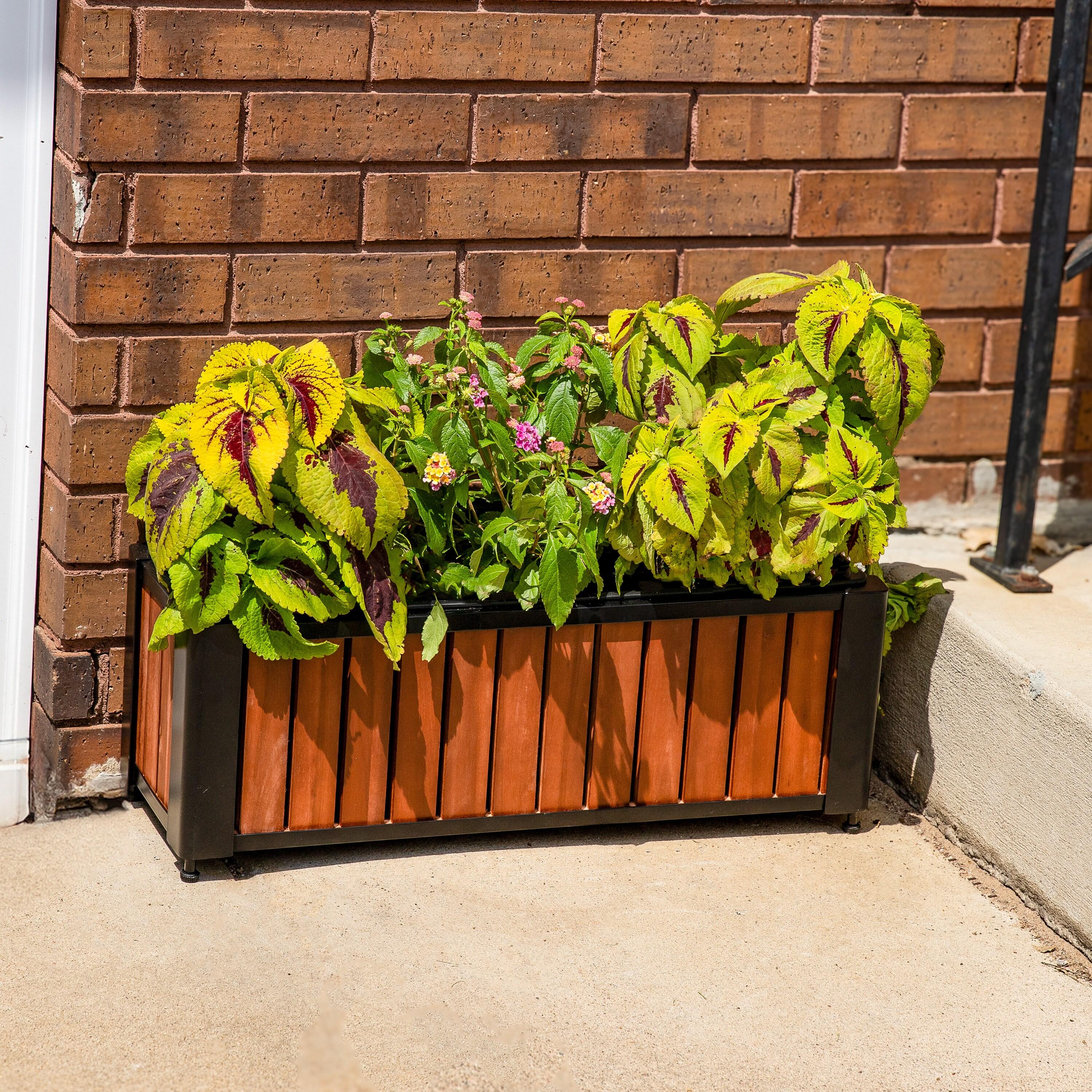 Sunnydaze Acacia Wood Slatted Planter Box with Removable Insert - 24" W x 8.25" D x 8.75" H