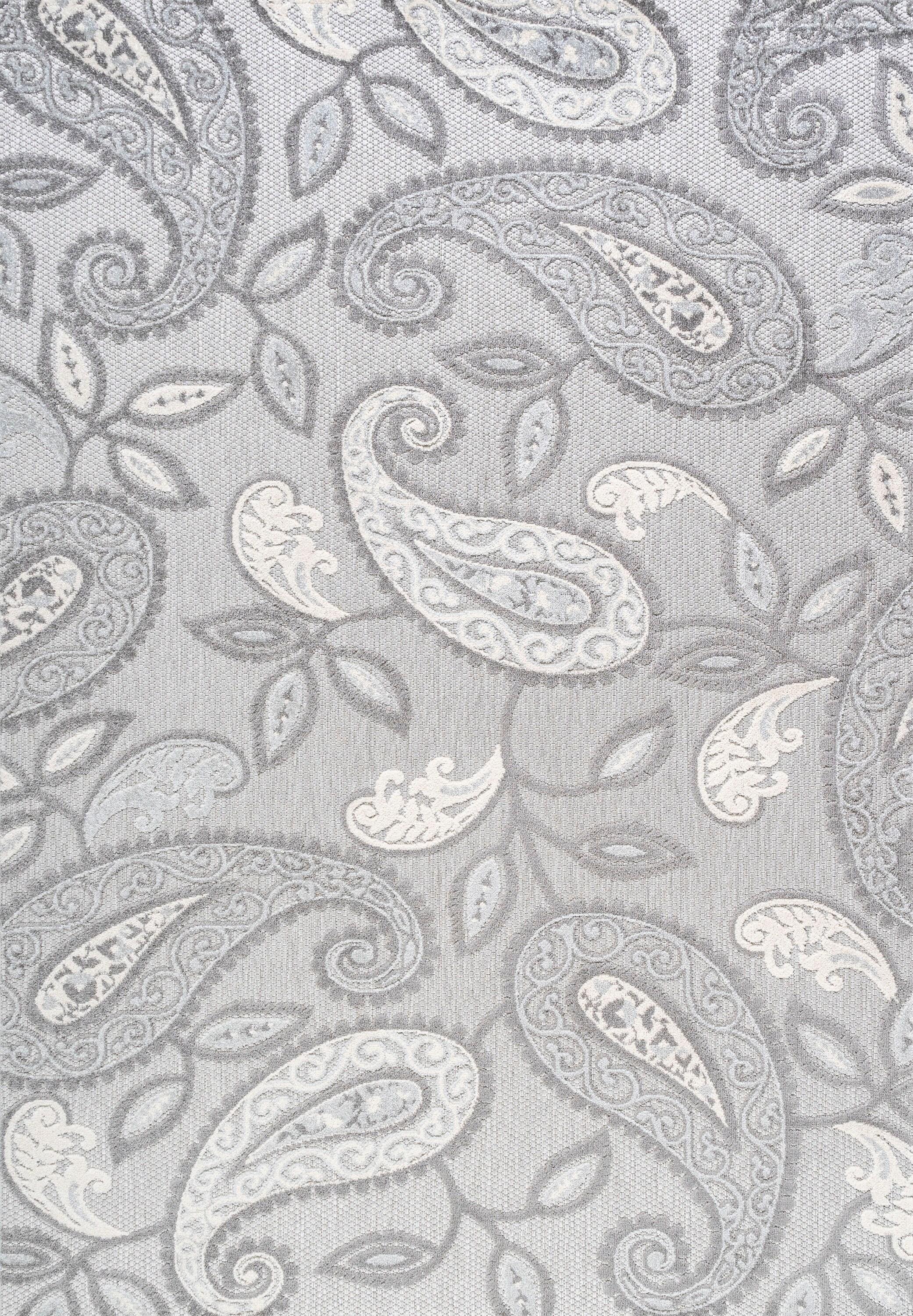 4'x6' Julien Paisley High-Low Indoor/Outdoor Area Rug, Light Gray - JONATHAN Y