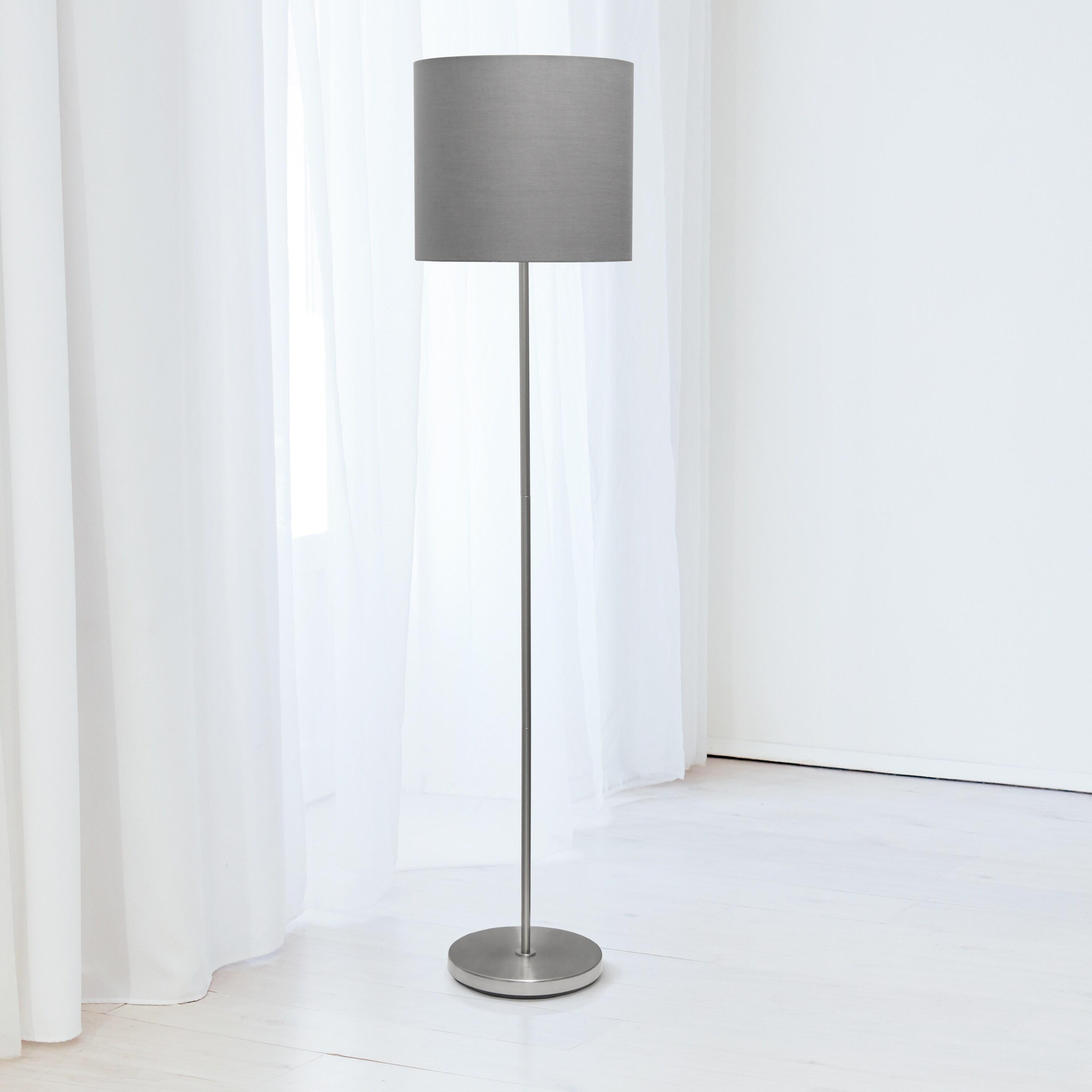 Simple Designs Drum Shade Floor Lamp Gray : Brushed Nickel Finish, Cotton Shade, ETL Listed, Modern Decor