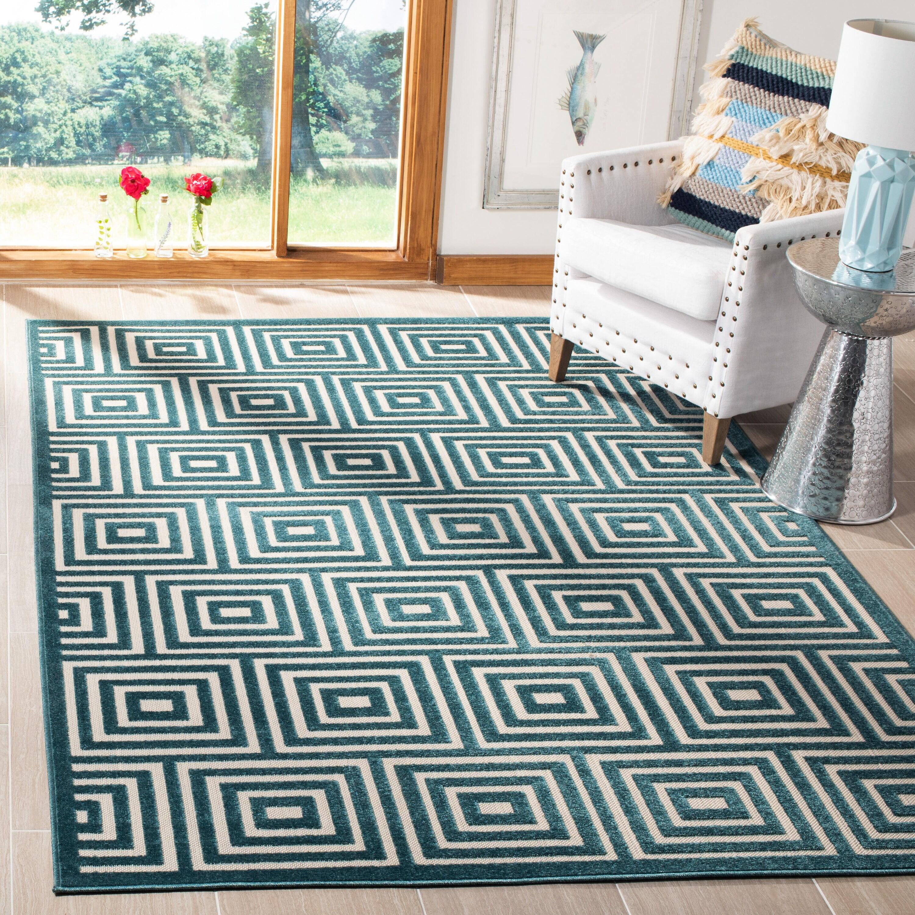 Cottage COT941 Loomed Indoor Area Rug - Cream/Turquoise - 6'7"x9'6" - Safavieh