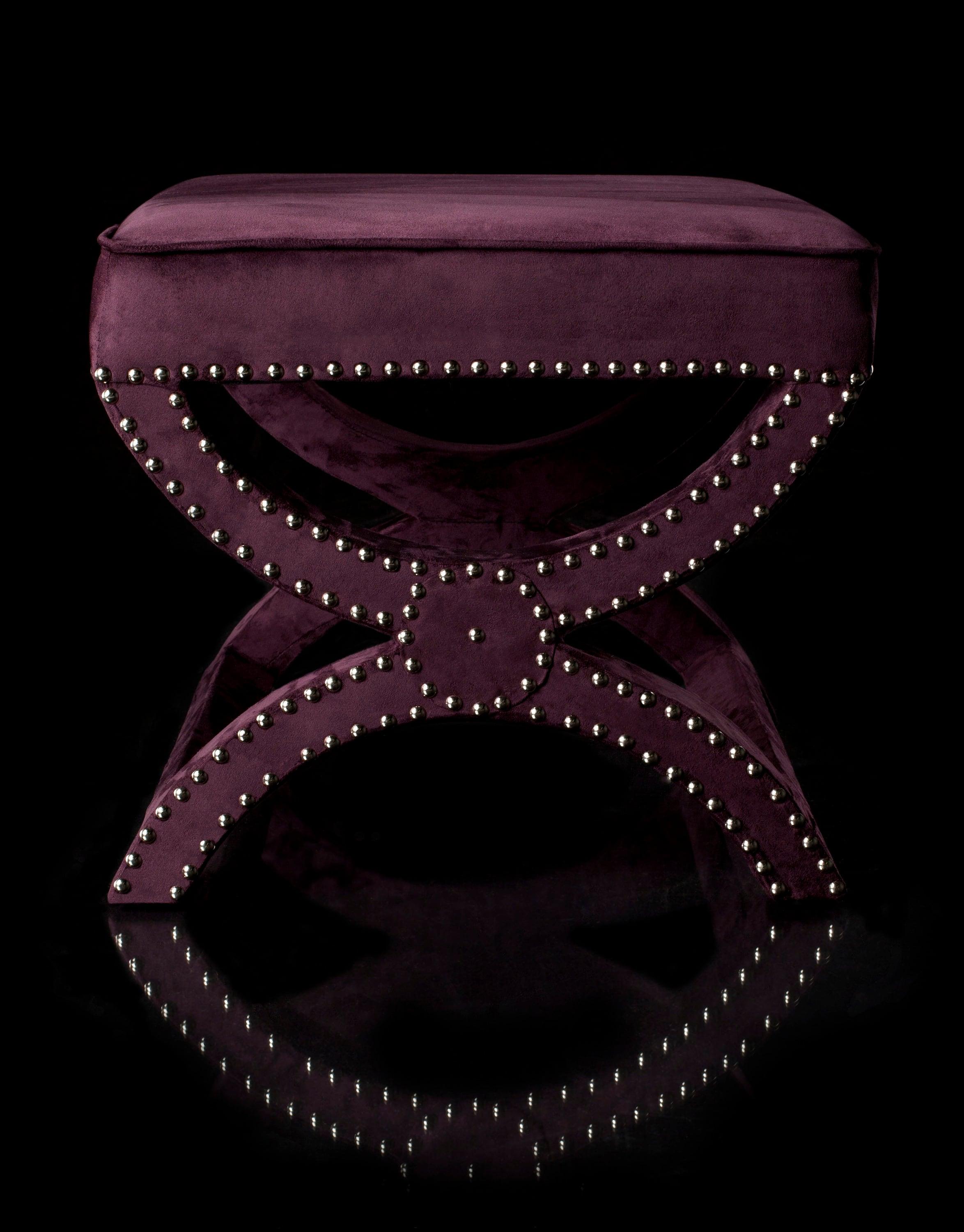 Mystic Ottoman with Silver Nail Heads - Plum - Safavieh