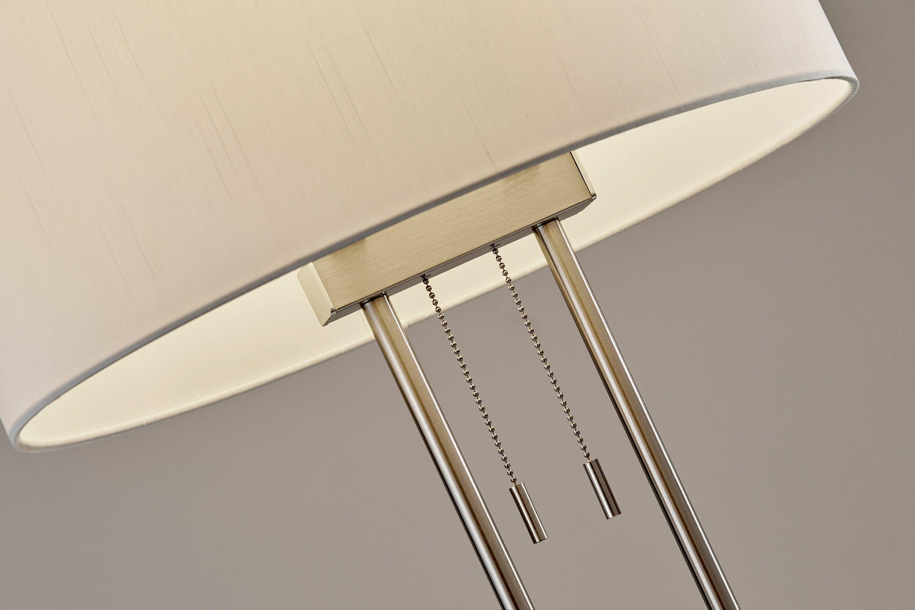 Adesso 62" Duet Floor Lamp Silver/Ivory: Modern Standing Lamp with Pull Chain, ETL Listed, Metal Body
