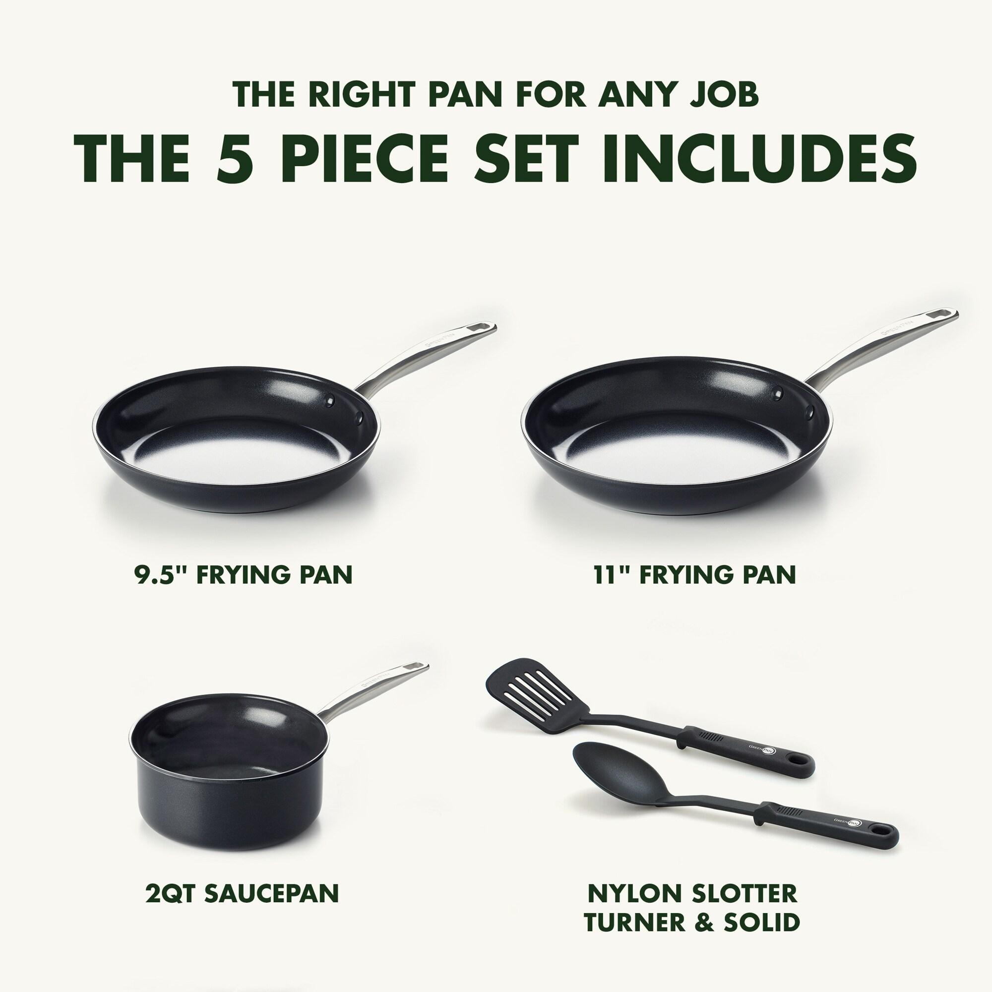 GreenPan GreenPan Chatham Black Prime Midnight Healthy Ceramic Nonstick, 5 Piece Cookware Set