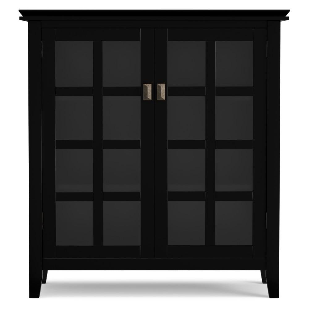 Simpli Home Artisan 38"W Solid Wood 4-Shelf Medium Storage Cabinet with Glass Doors and Adjustable Shelves