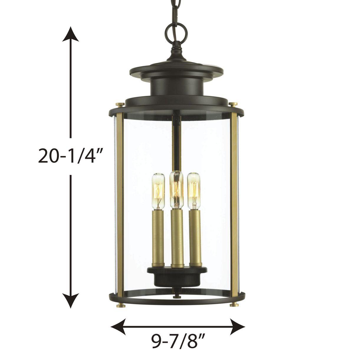 Progress Lighting Squire 3-Light Hanging Lantern, Antique Bronze, Clear Glass Shade
