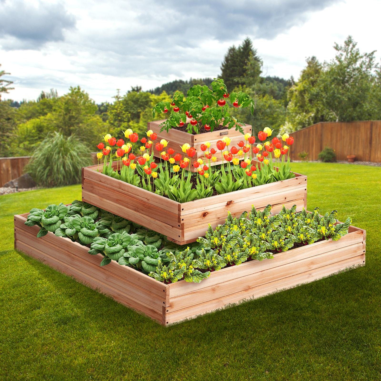 Burlywood Wooden Raised Garden Bed Planter 44.5"x44.5"x20.1"