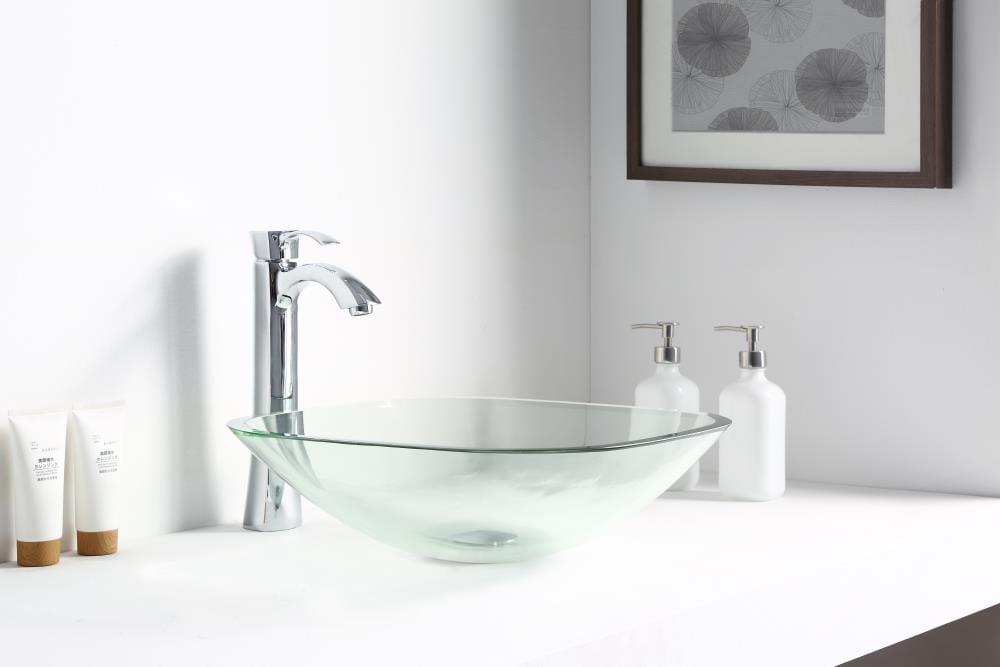 ANZZI Cadenza 16.5'' White Tempered Glass Circular Bathroom Sink