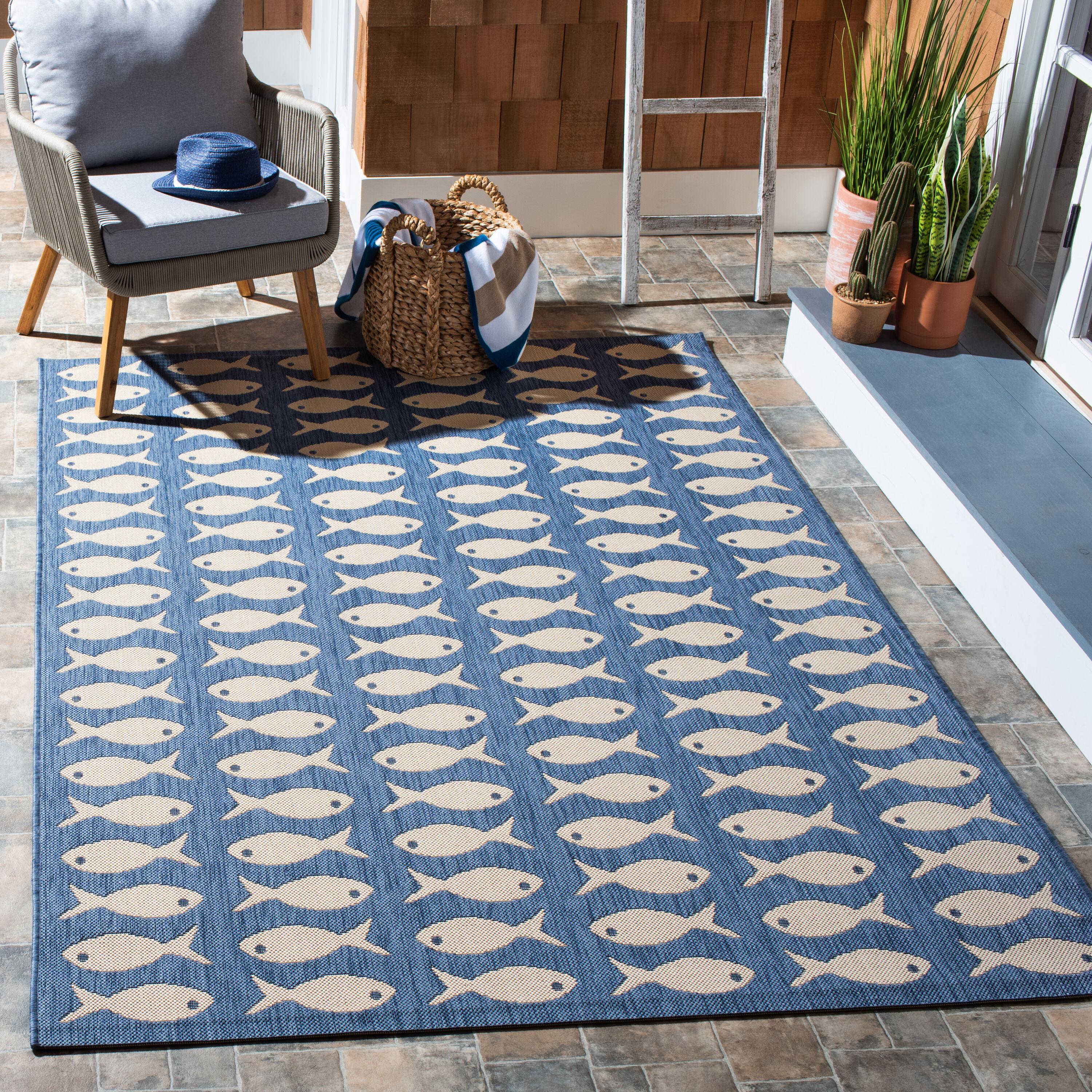 Courtyard CY6013 Power Loomed Indoor and Outdoor Area Rug - Blue/Beige - 4'x4' - Safavieh