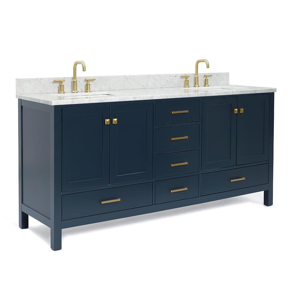 Ariel Cambridge 73 Inch Bathroom Vanity With Italian Carrara Marble Countertop 0.75 inch In Oak