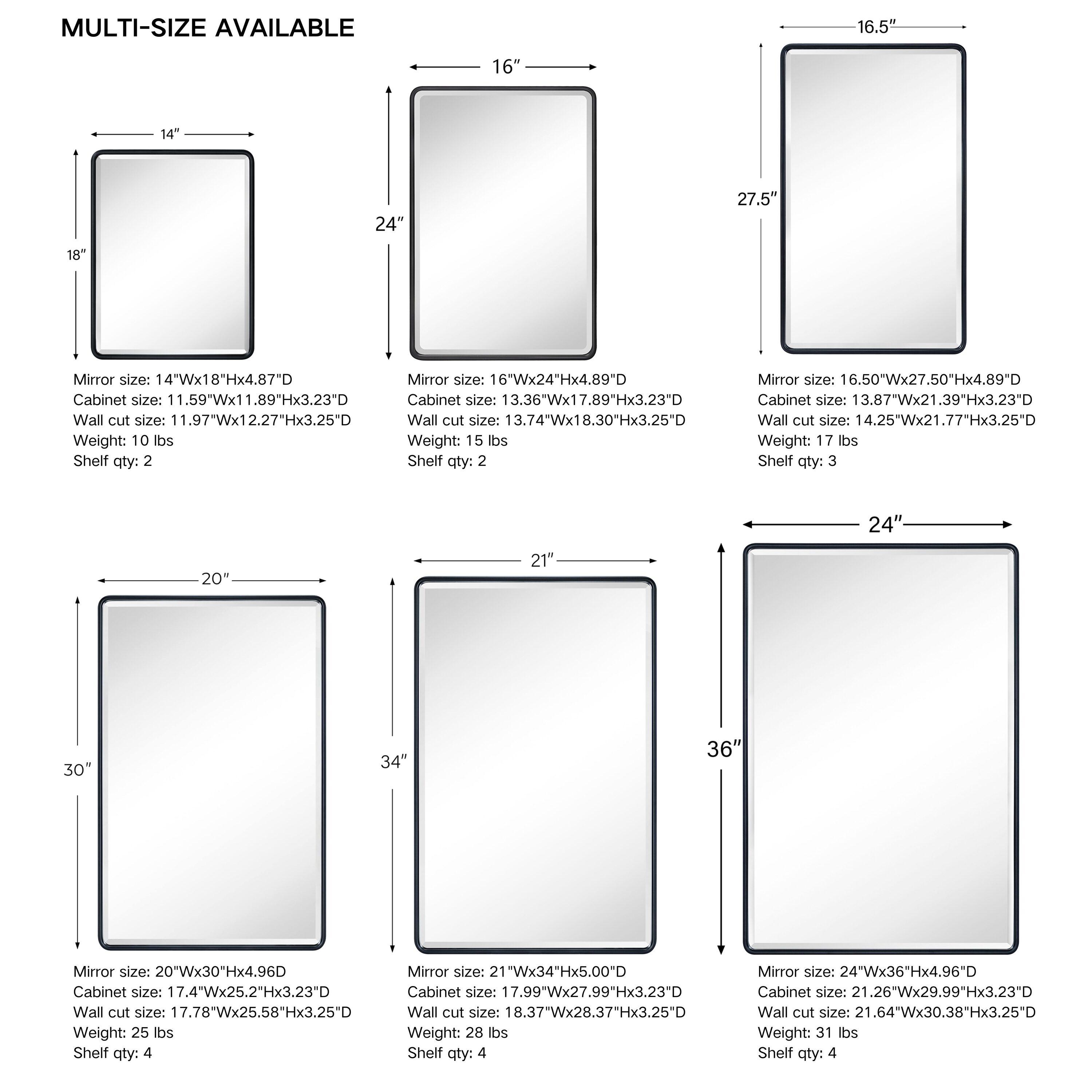 Farmhouse Black Recessed Rectangle Bathroom Medicine Cabinet with Beveled Vanity Mirror for Wall 16.5x27.5''
