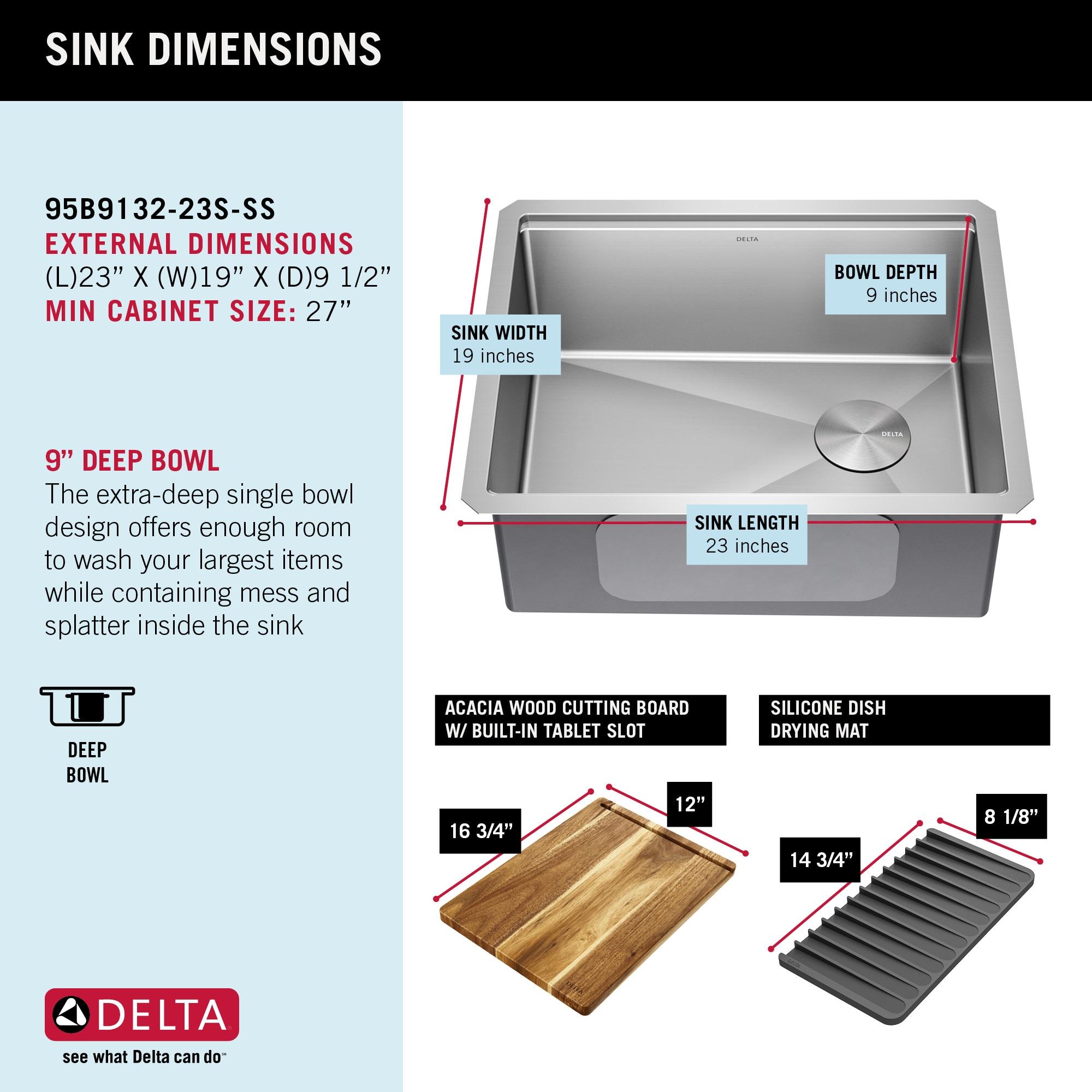 Delta Lorelai™ 23" L Workstation Kitchen Sink Undermount 16 Gauge Stainless Steel Single Bowl with WorkFlow™ Ledge