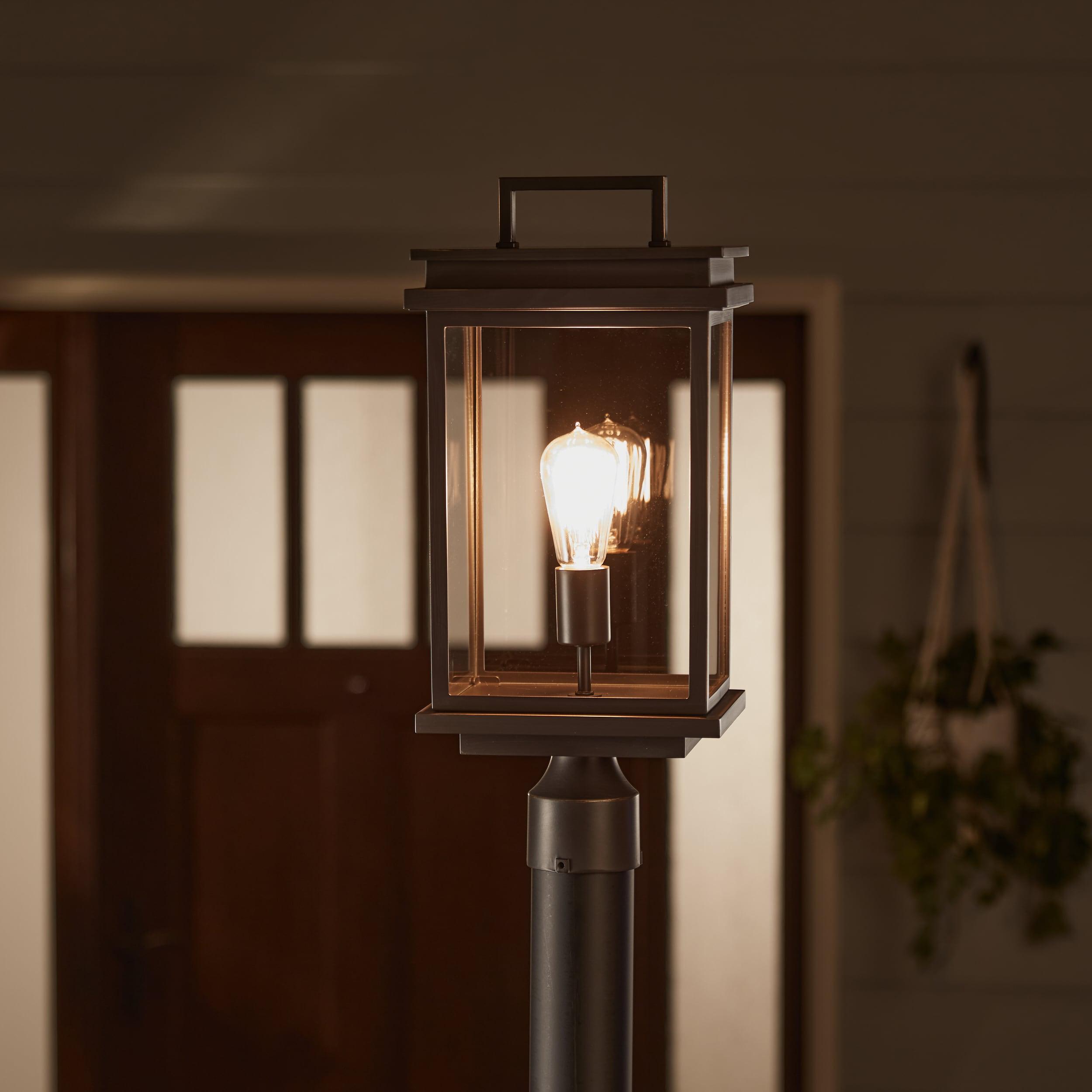 Antique Bronze Rectangular Outdoor Post Lantern with Clear Panels