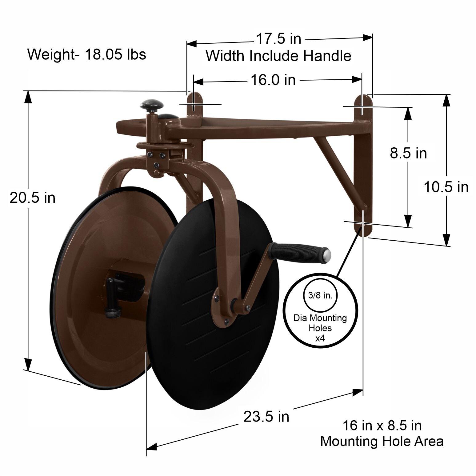 Bronze and Black Steel Wall-Mount Rotating Hose Reel