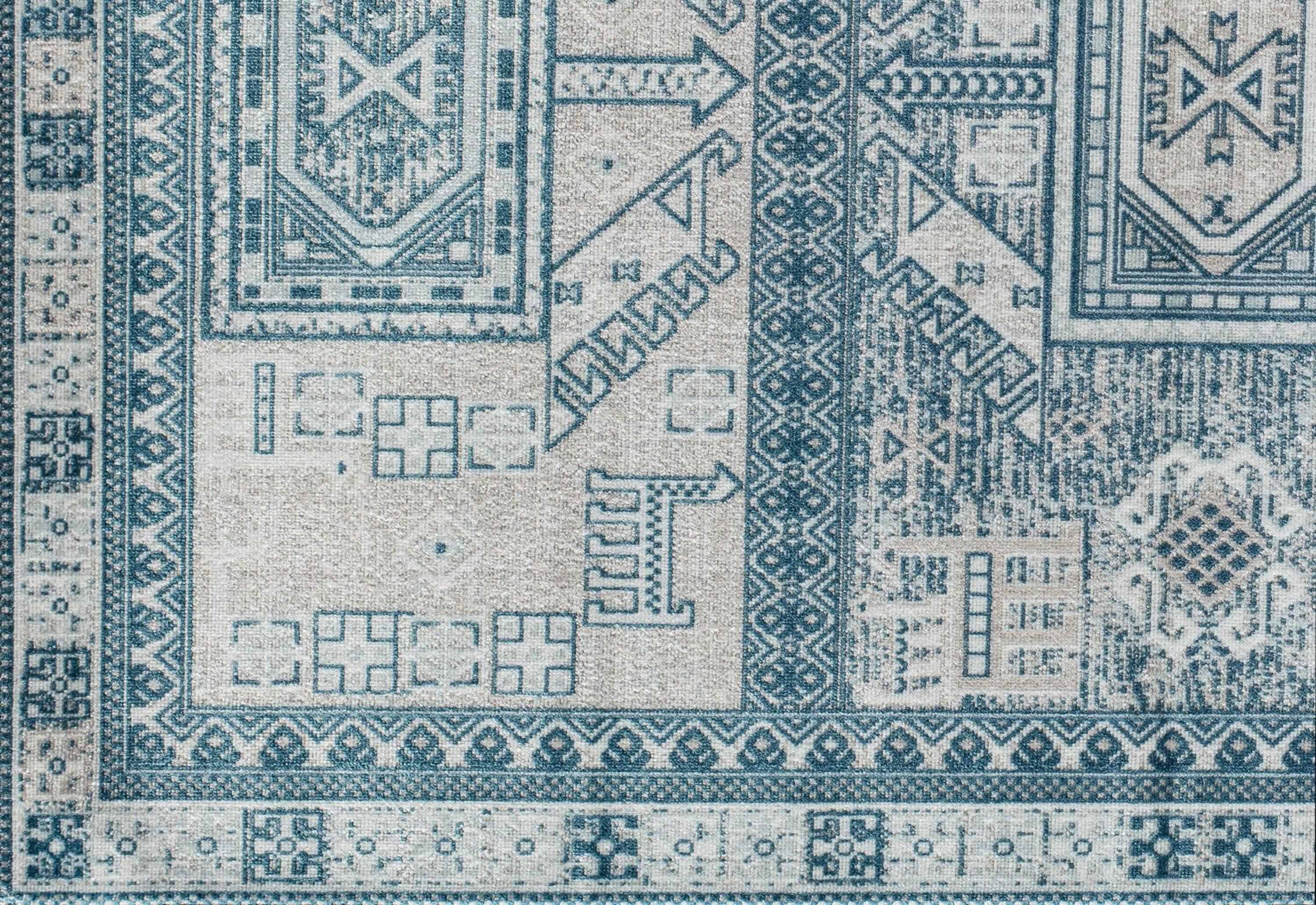 Rugs America Freida FY60A Azure Vintage Farmhouse Area Rug for Dining Room Rug Neutral Rug Living Room Rug Kitchen, 5'x7'