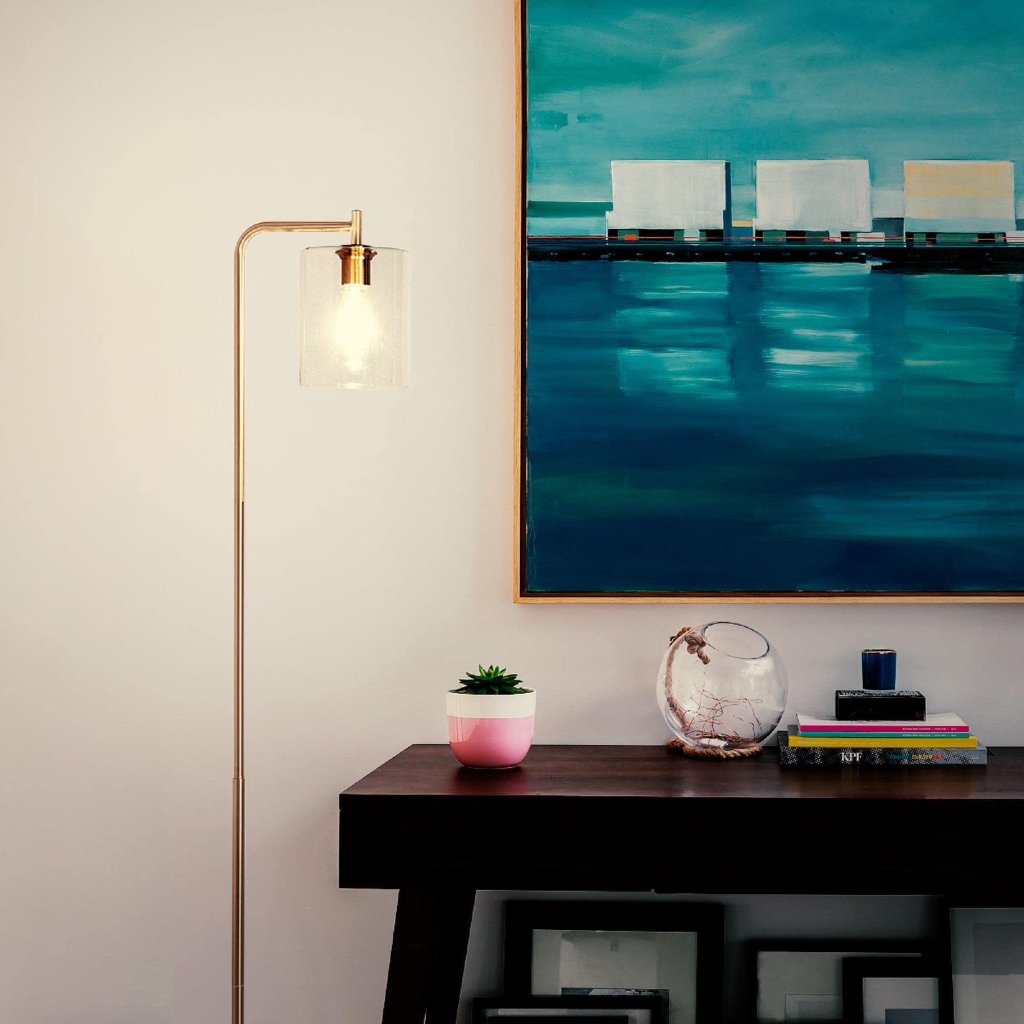 Brightech Elizabeth 66 in. Brass Industrial LED Floor Lamp with Glass Shade and Edison Bulb, Gold