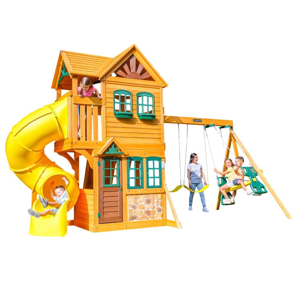 KidKraft KidKraft Boulder Station Wooden Swing Set / Playset with Tube Slide
