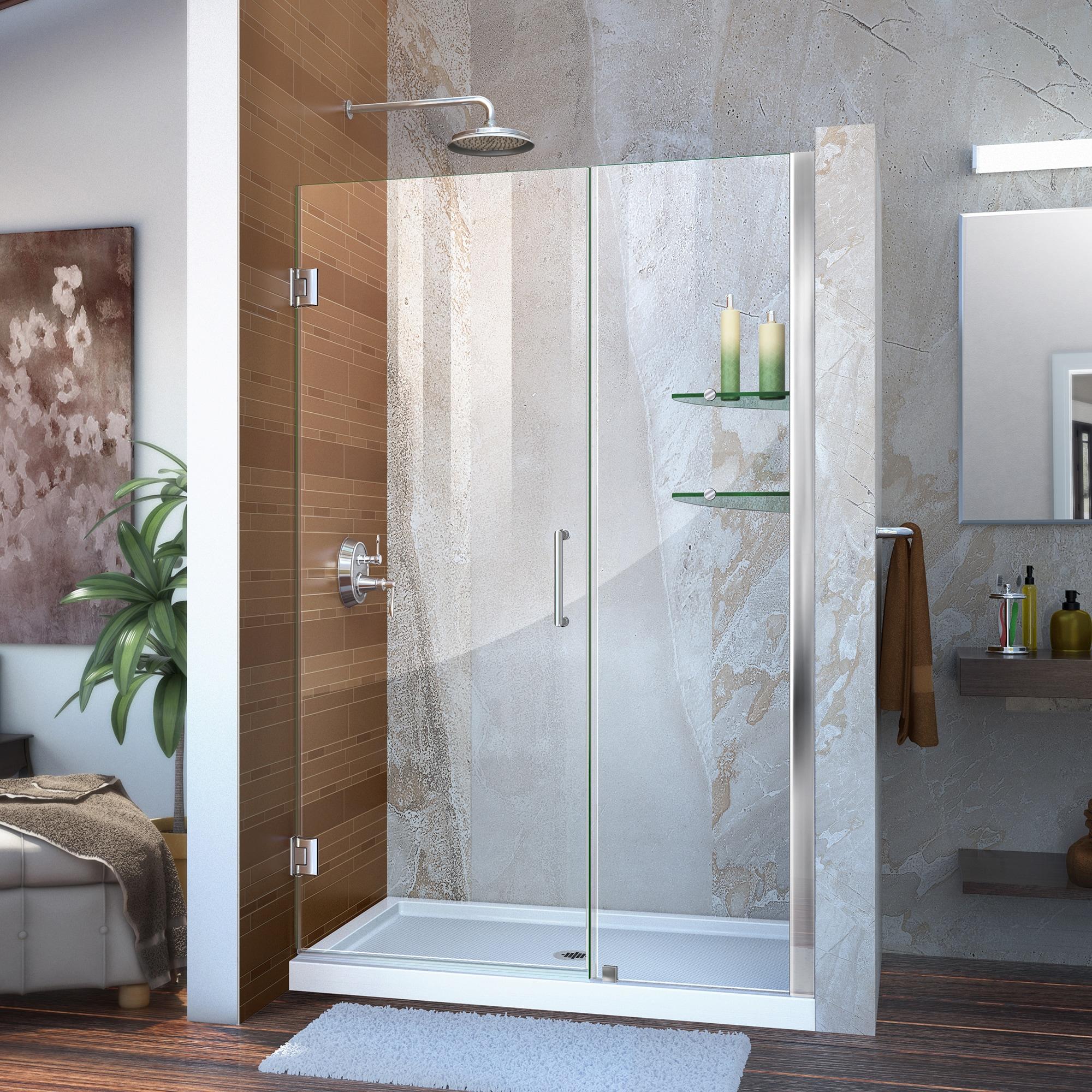 Unidoor 47" W x 72" H Hinged Frameless Shower Door with Clearmax™ Technology