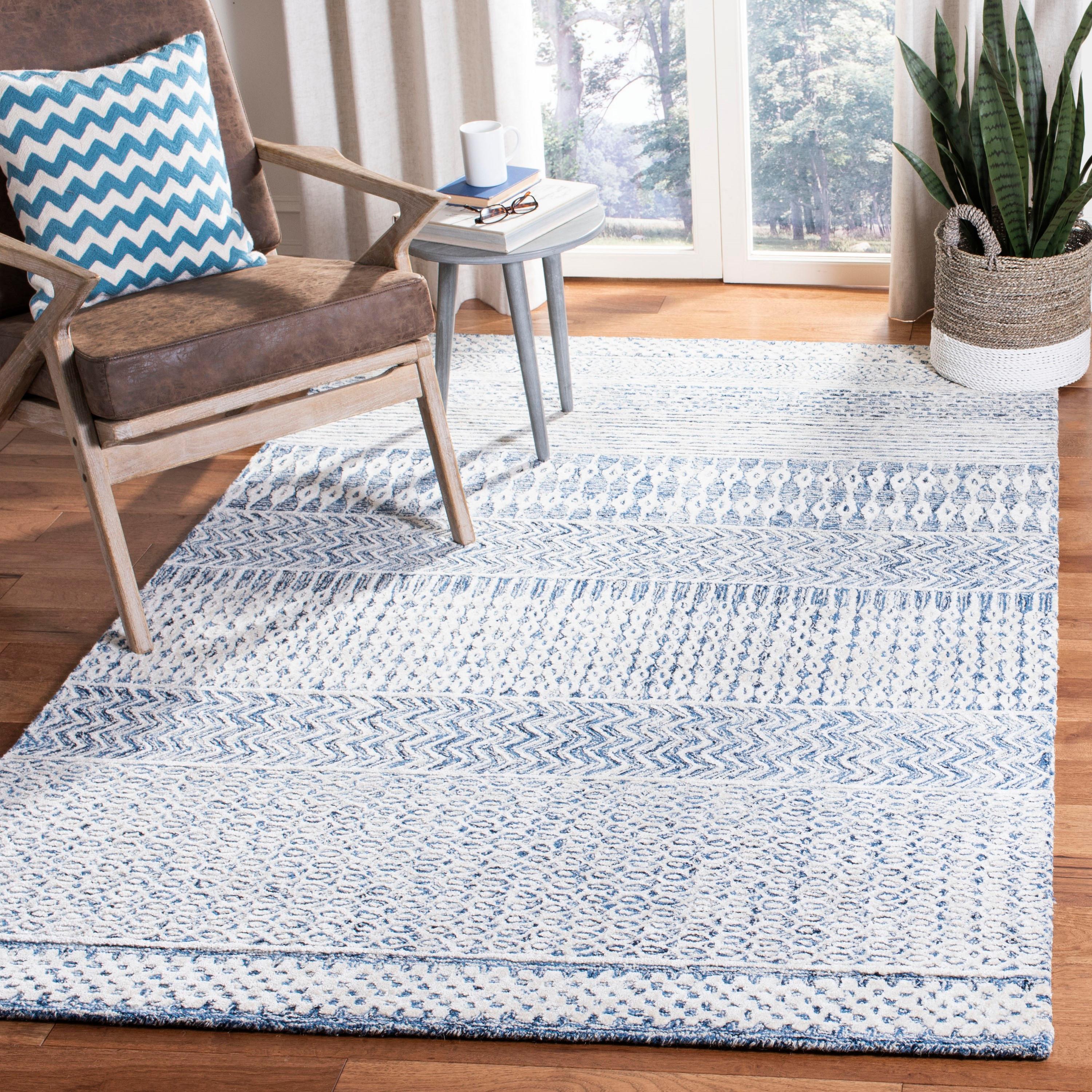 Glamour GLM538 Hand Tufted Viscose-Wool Blend Area Rug - Navy/Ivory- 3' X 5' - Safavieh.