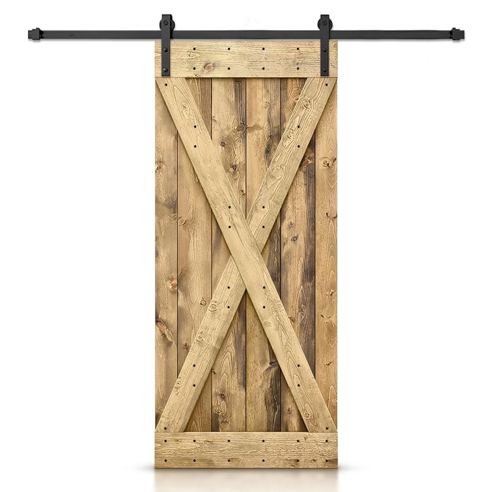 Calhome 84'' Solid Wood Paneled Stained with Installation Hardware Kit Barn Door