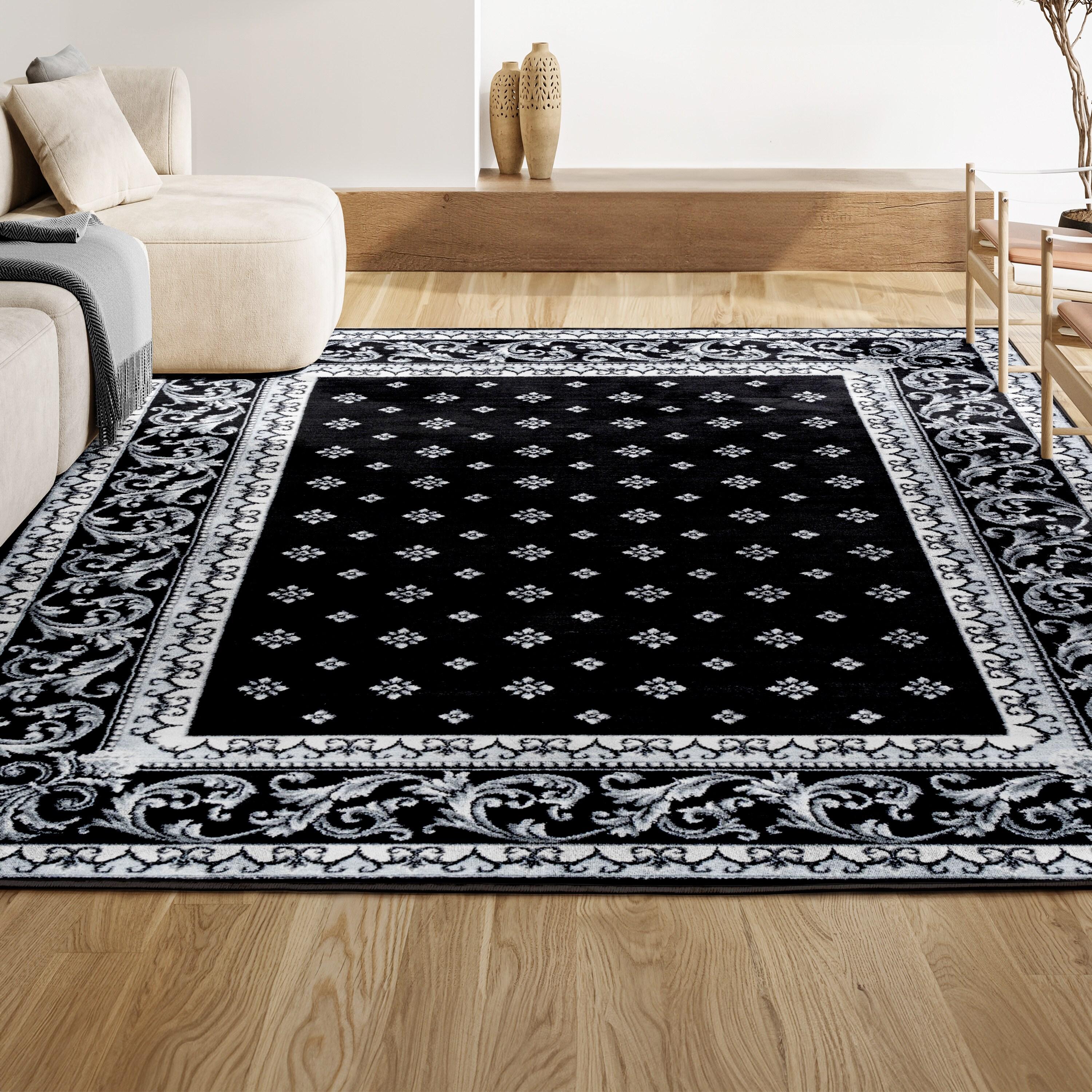 3'x 5' Acanthus French Border Area Rug, Black/Gray - JONATHAN Y