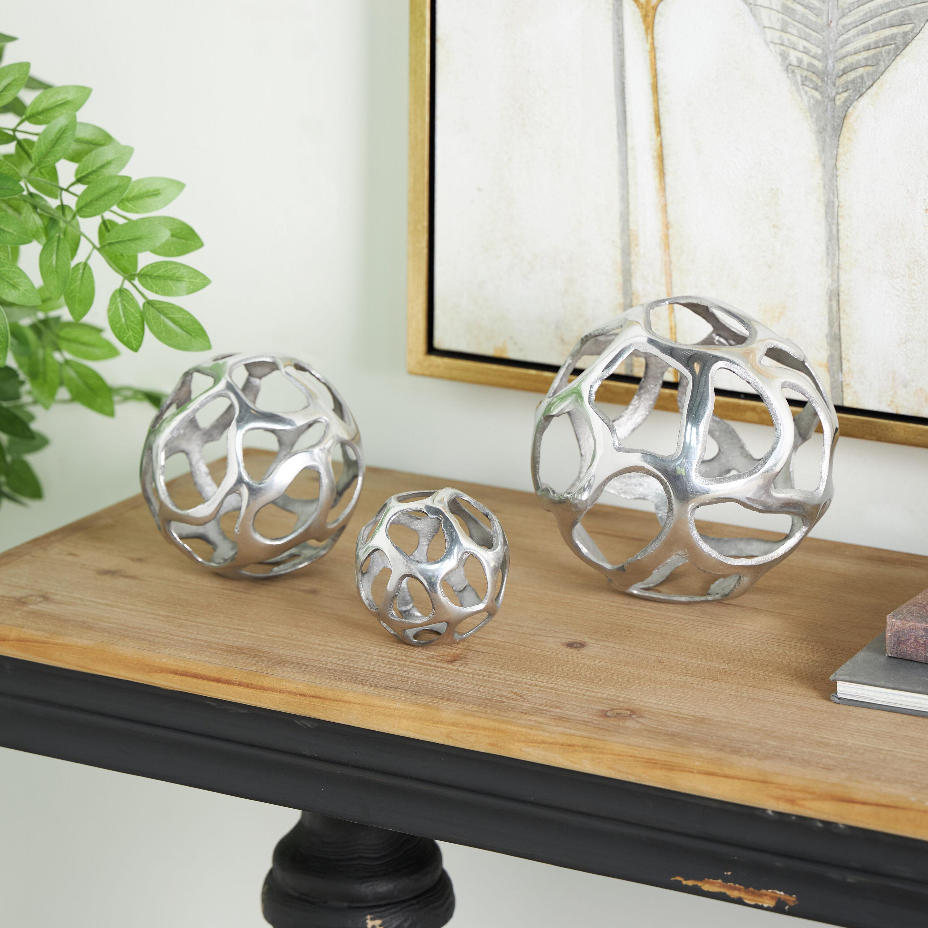 Olivia & May Set of 3 Decorative Aluminum Balls Silver : Textured Orb Sculptures for Tabletop Decor