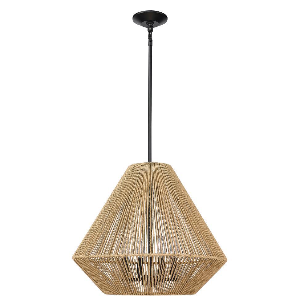 Golden Lighting Valentina 4-Light Pendant in Matte Black with Natural Raphia Rope