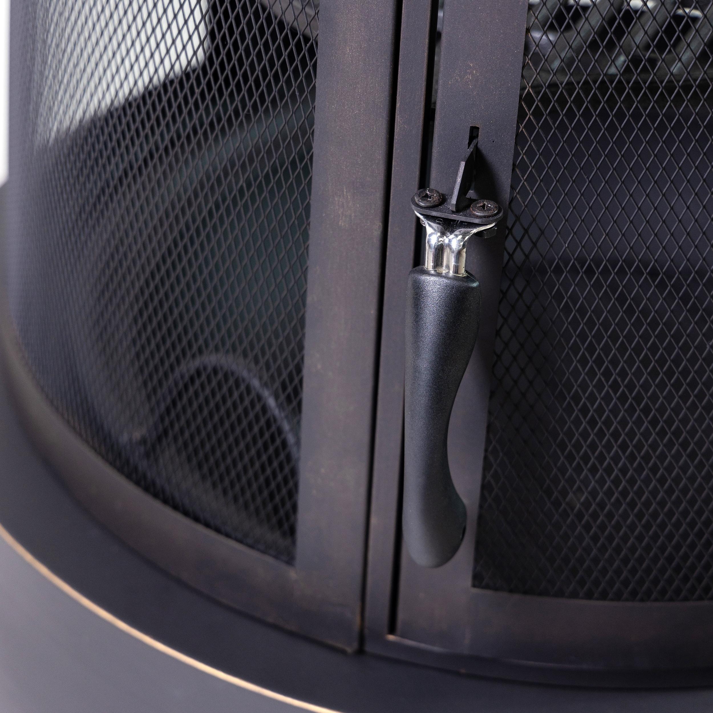 Deko Living Deko Living 30 Inch Diameter Outdoor Steel Wood Burning Chimney Firepit with Cast Iron Cooking Grill and Poker