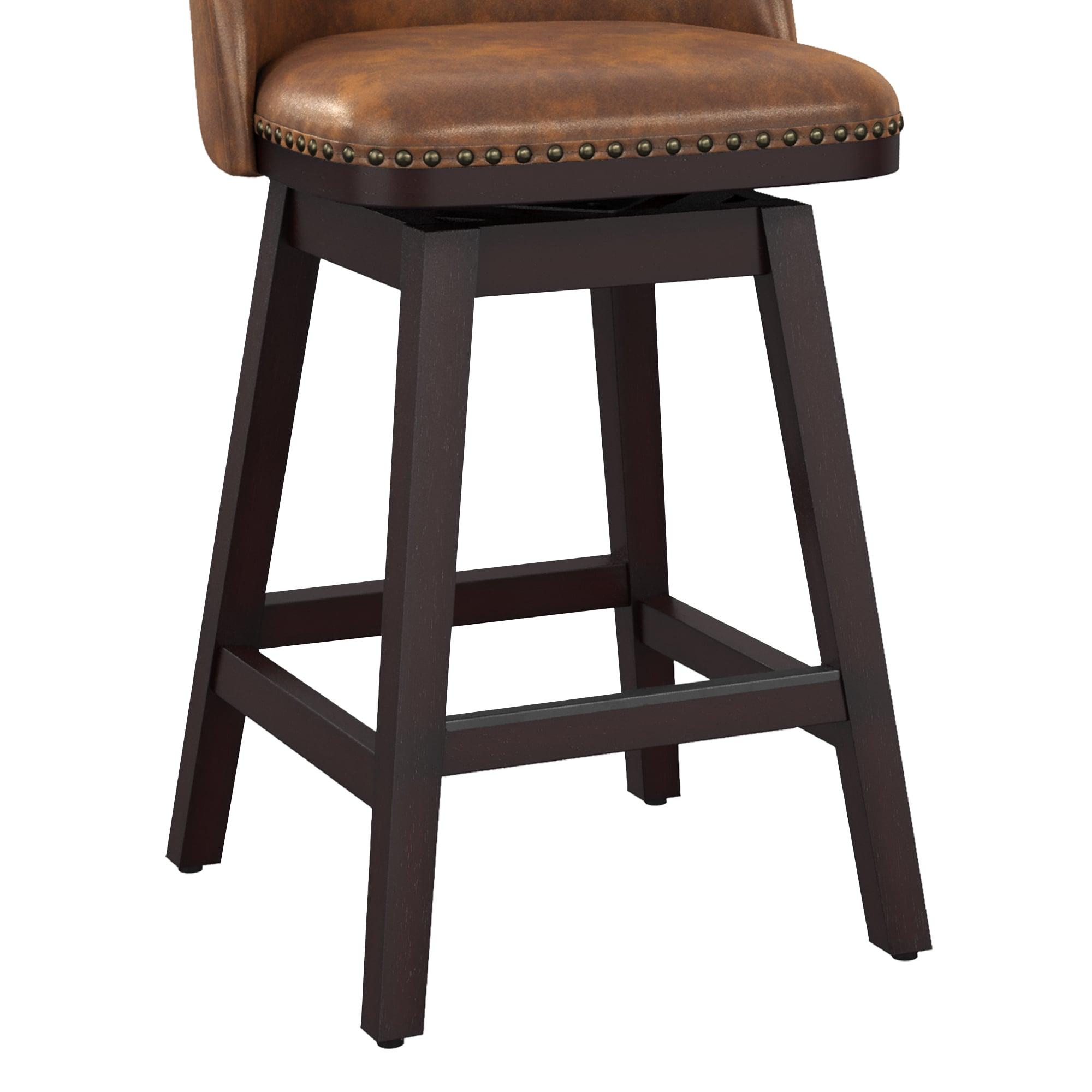 LUE BONA 26'' Swivel Bar Stools Set of 2, Counter Stools with Back & Footrest for Kitchen,Brown