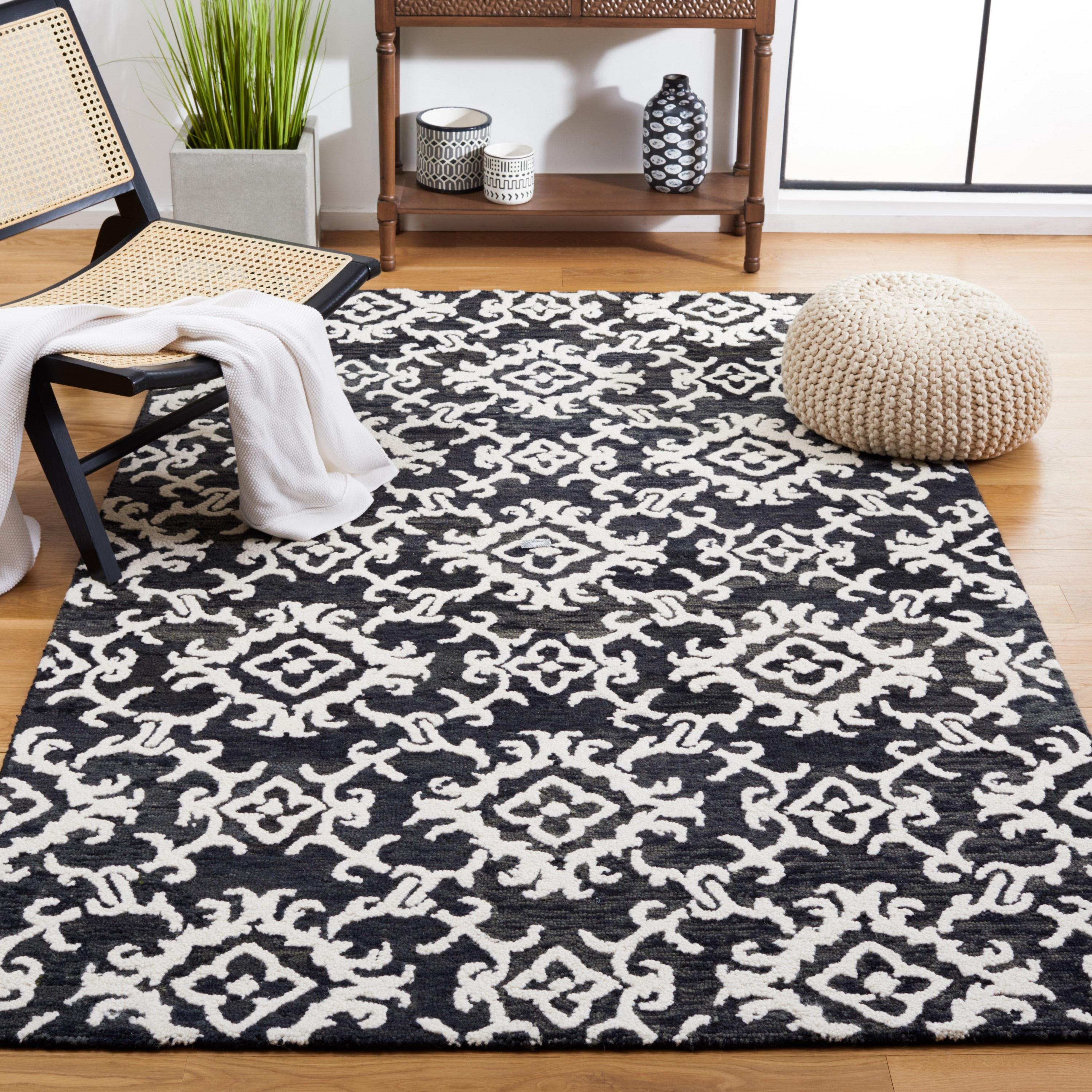 SAFAVIEH Blossom Cletus Geometric Wool Area Rug, Black/Ivory, 9' x 12'