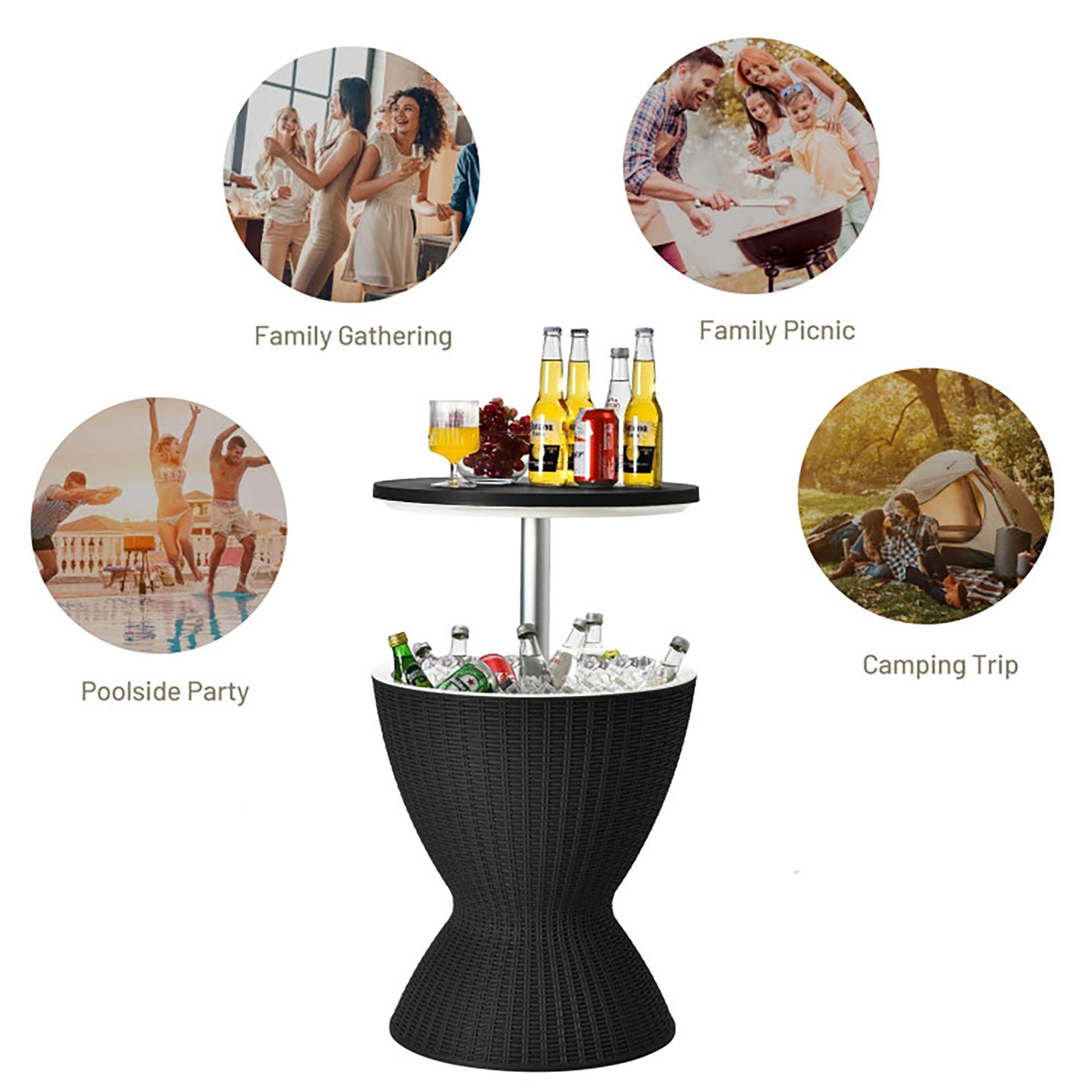 Costway 8 Gallon 3 in 1 Patio Rattan Cooler Bar Table Adjust Ice Bucket Black