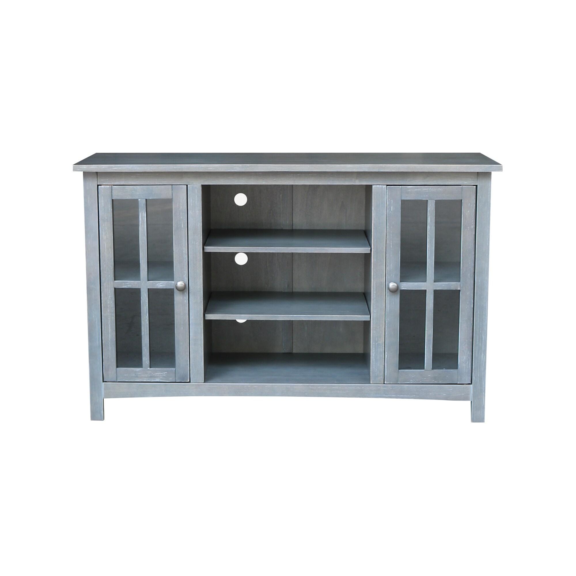 TV Stand for TVs up to 52" with 2 Doors Heather Gray/Antiqued Rubbed - International Concepts: Solid Parawood, Metal Hardware