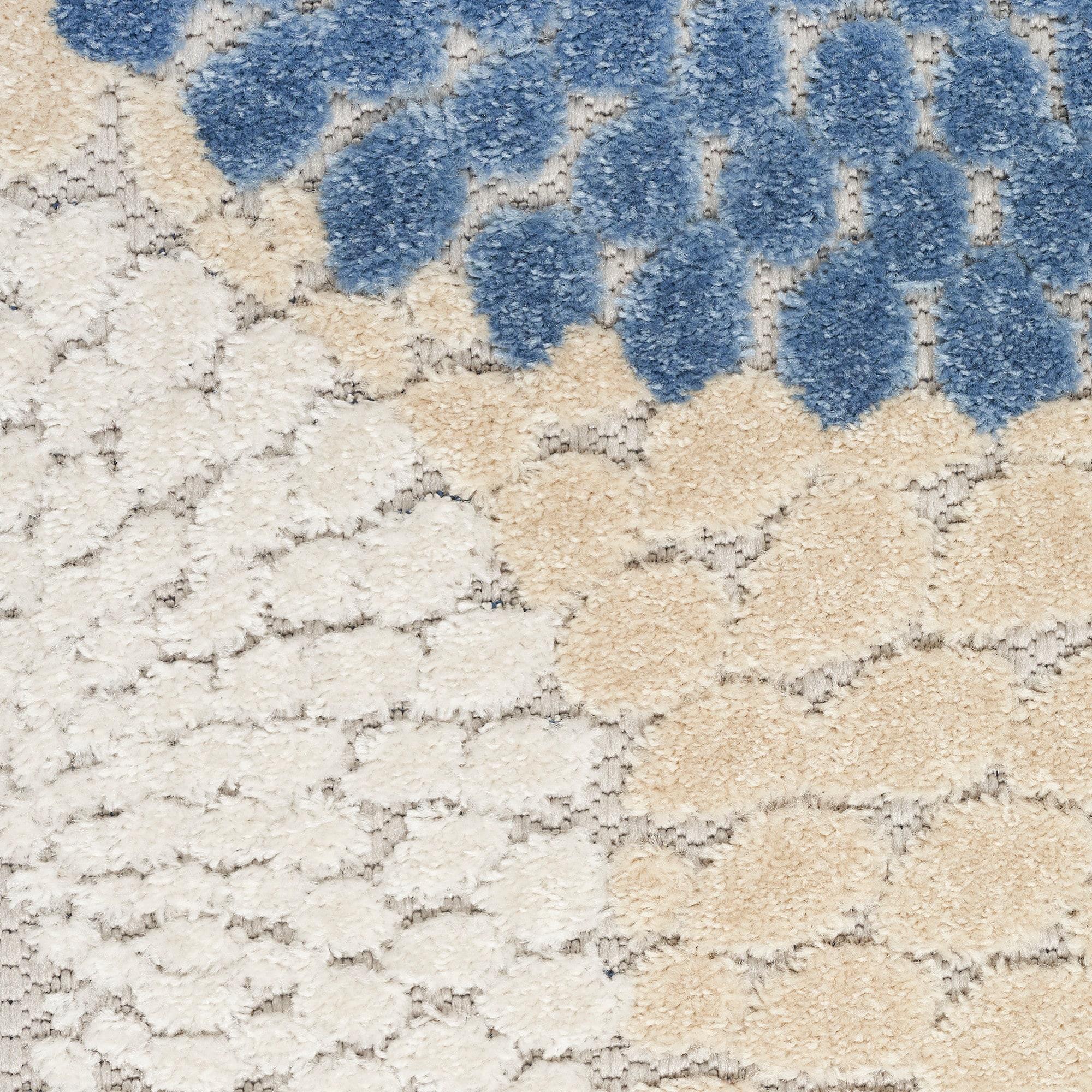 Nourison Aloha Bold Geometric Flatweave High-Low Indoor Outdoor Area Rug Blue/Grey 3'6" x 5'6"