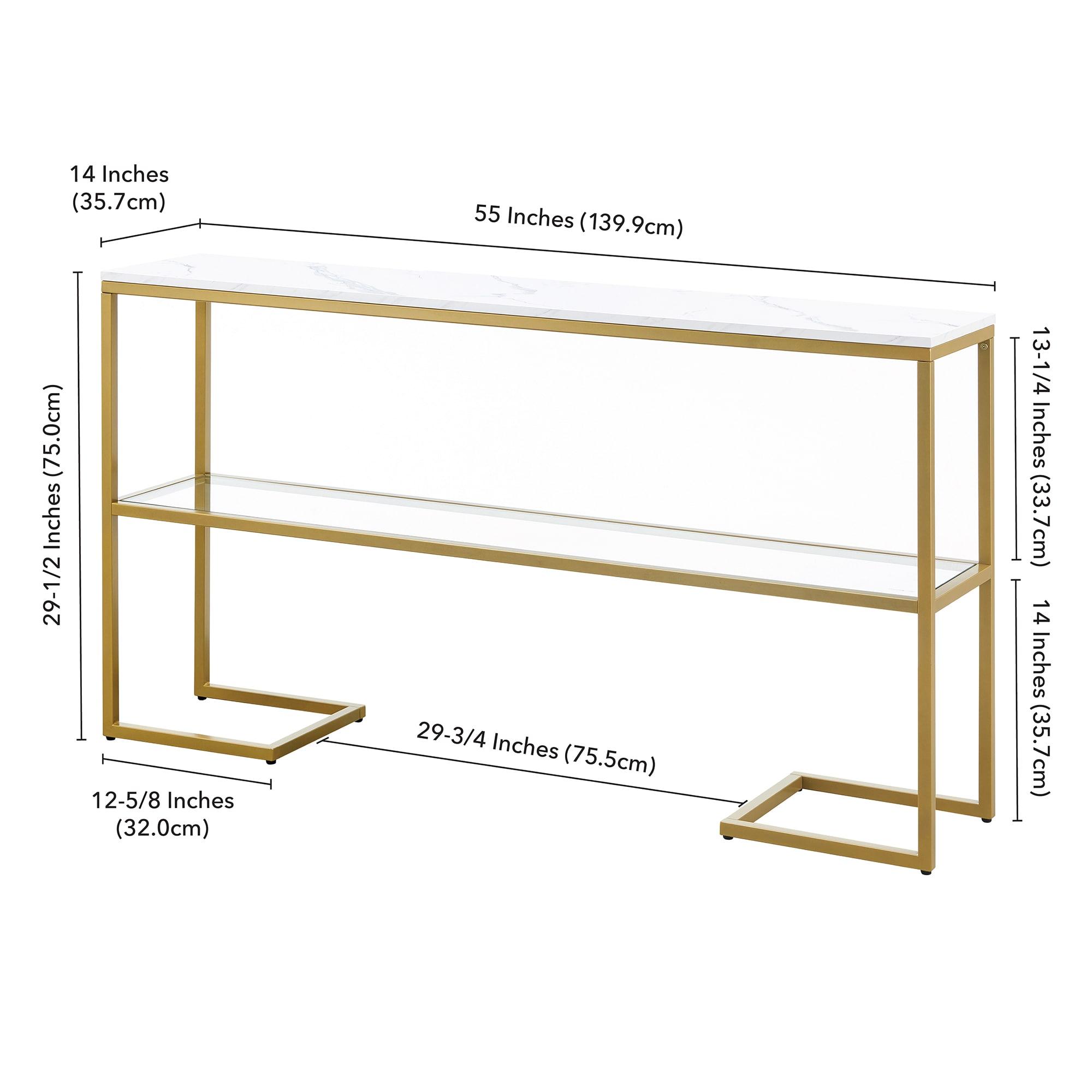 Evelyn&Zoe Errol 55" Wide Rectangular Console Table with Faux Marble Top, Gold