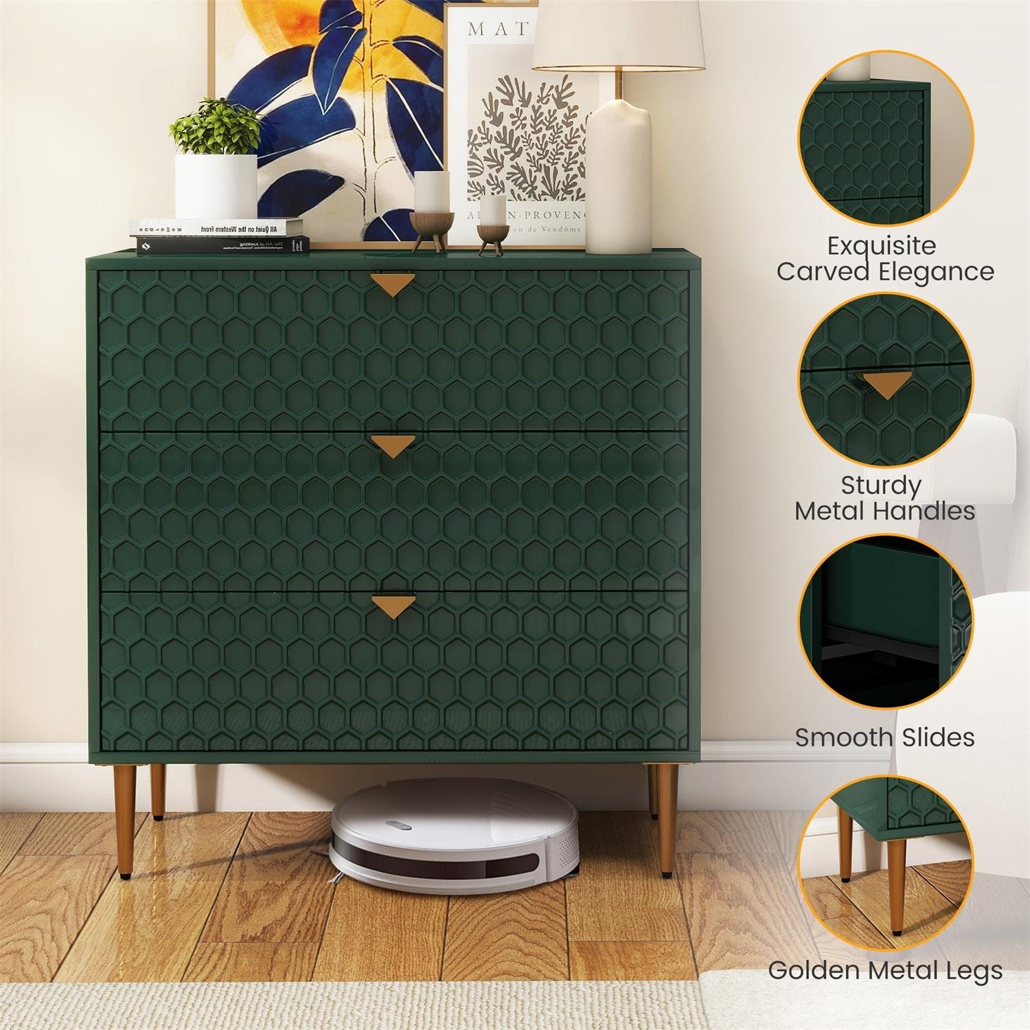 Mondawe Accent Cabinet with 3 Drawers, Free Standing Sideboard Buffet Cabinet with Storage, Modern Storage Cabinet for Dining Room Hallway Office Entryway,Green
