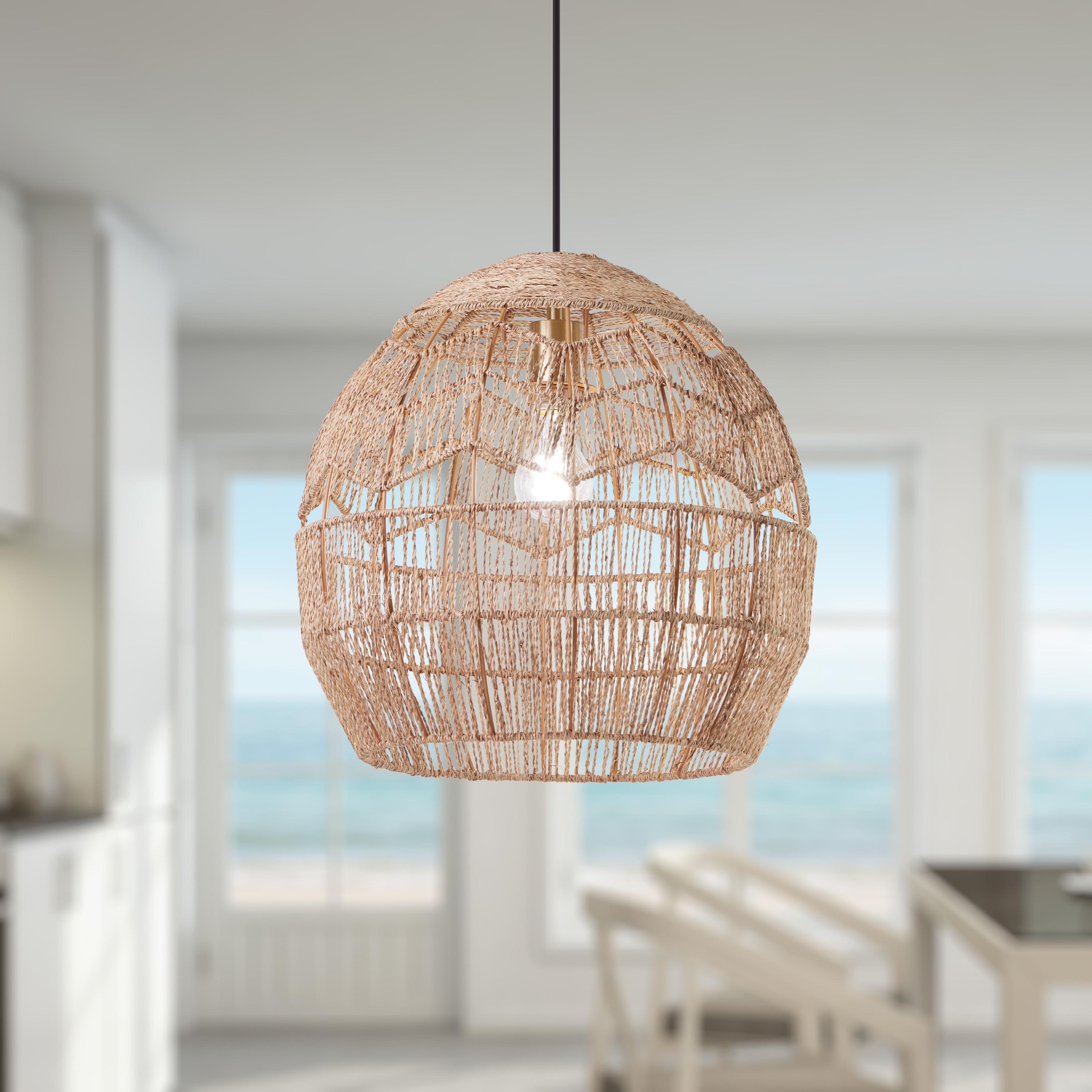 Mistana™ 15.5" Ames Metal and Woven Hemp Rope Hanging Pendant, Brown