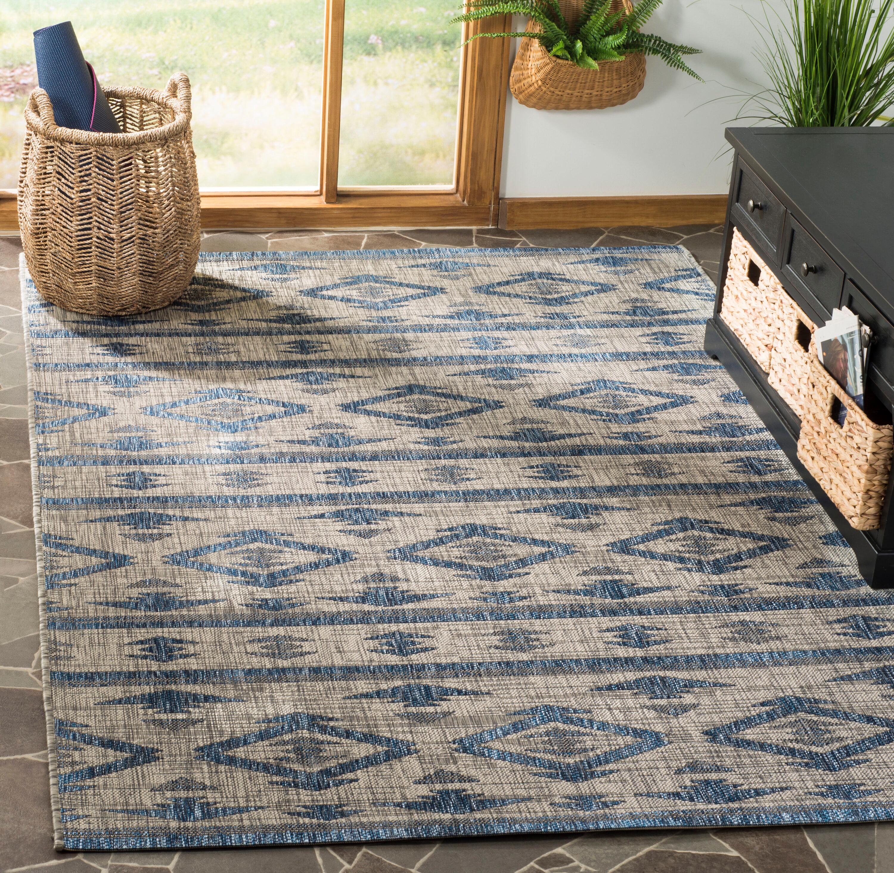 Courtyard CY8863 Power Loomed Indoor/Outdoor Area Rug - Grey/Navy - 8'x11' - Safavieh.