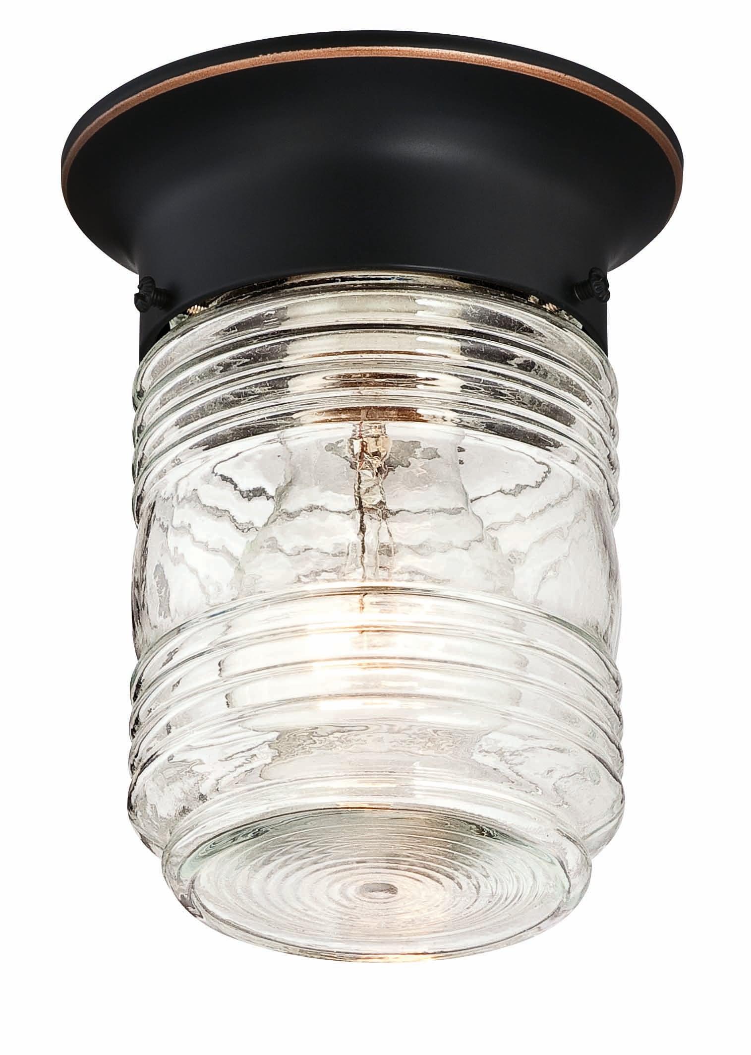 Design House Jelly Jar 1-Light Indoor/Outdoor Flush Mount Ceiling Light with Clear Ribbed Glass, Oil Rubbed Bronze