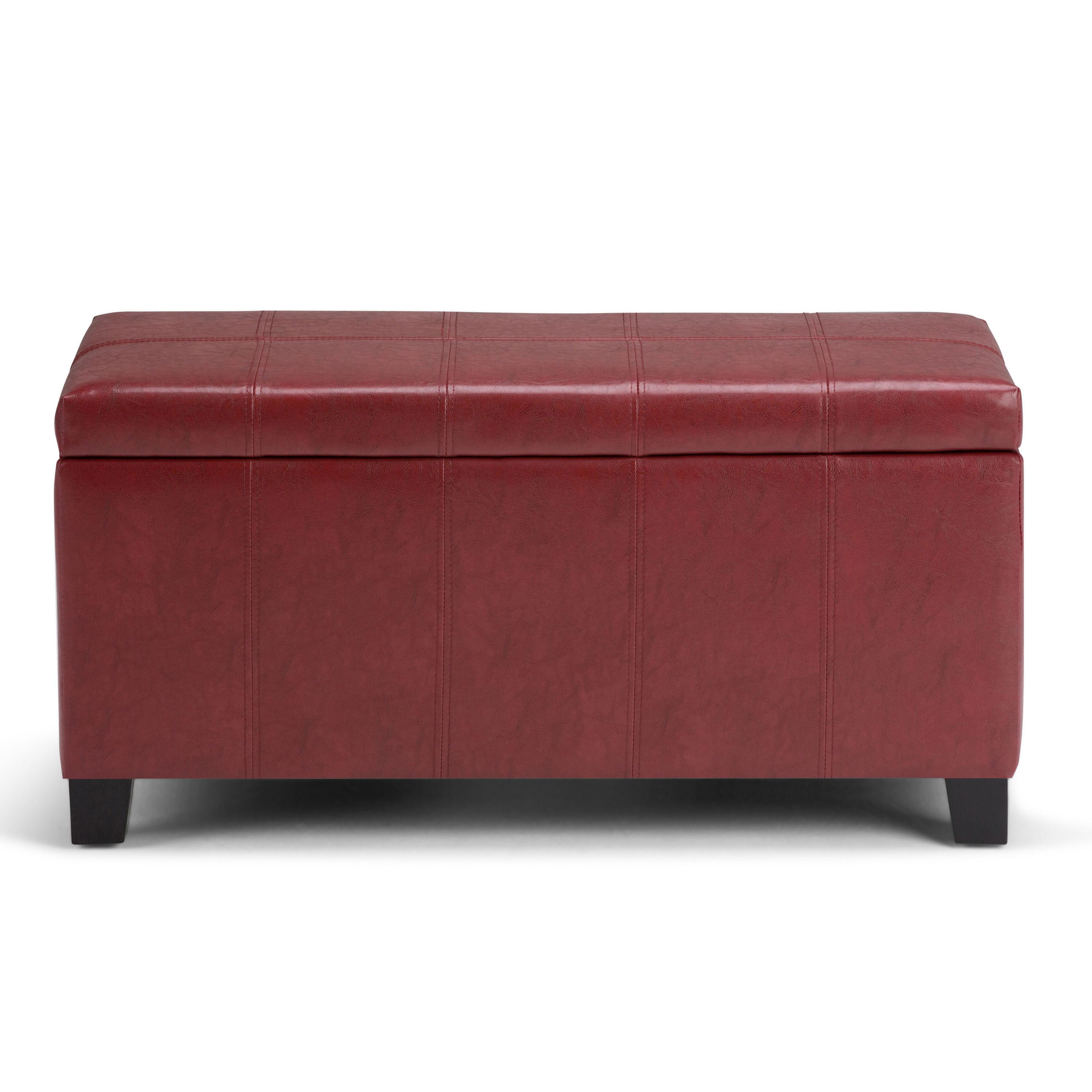 NicBex Faux Leather Storage Ottoman Bench,Upholstered Storage Ottoman with Stitched Design,Modern Storage Bench for Living Room,Bedroom,Red