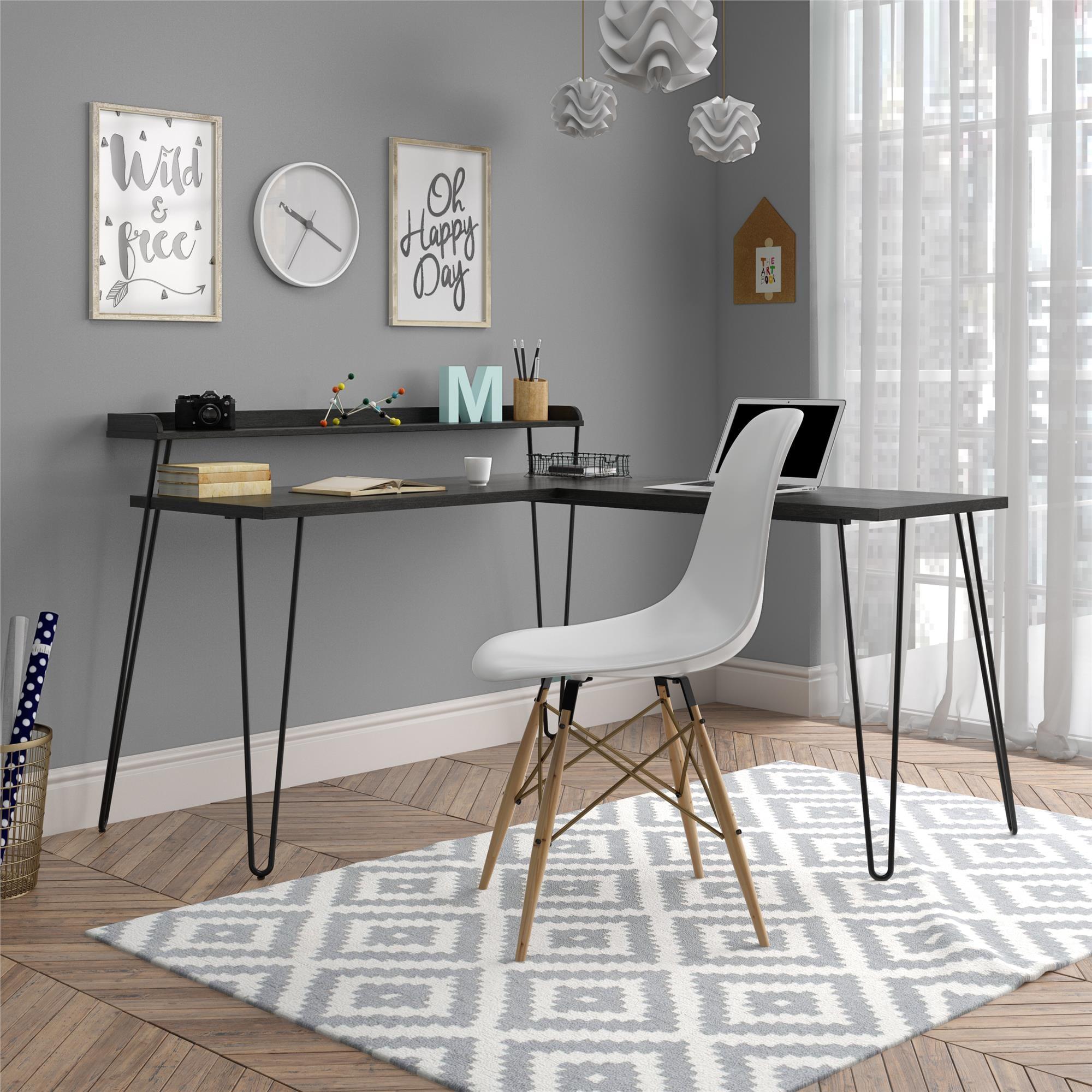 Shanewood 55.1 in. L-Shape Black Oak Computer Desk with Riser